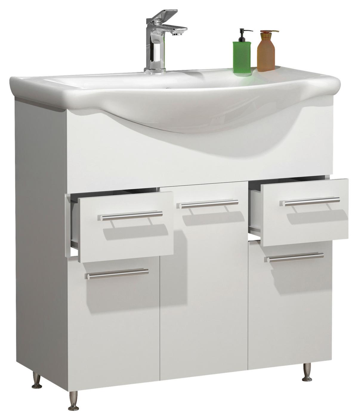 Waschtischkombi Lisalo XL - Silberfarben/Weiß, MODERN, Keramik/Holzwerkstoff (75cm) - MID.YOU