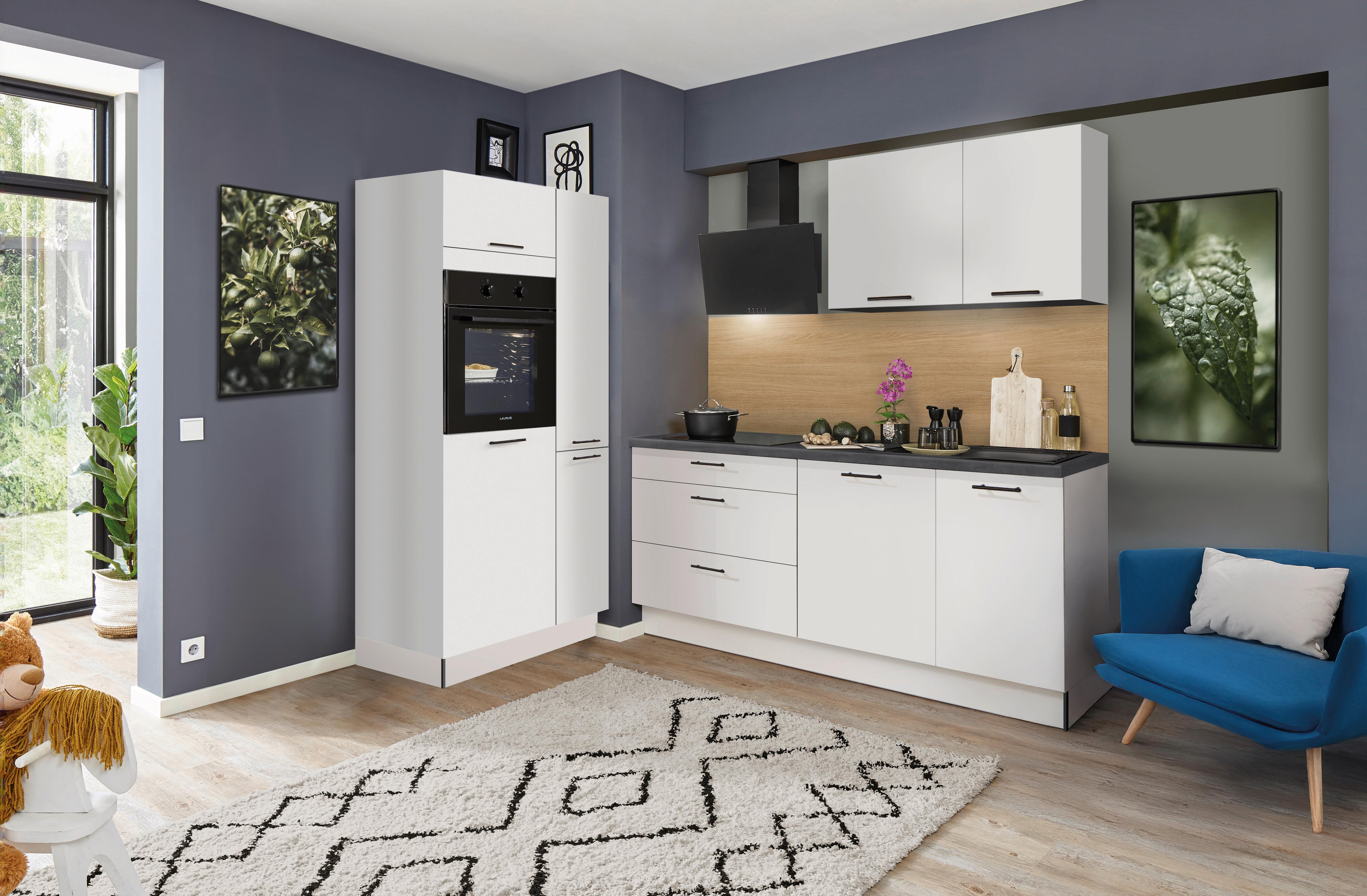 Kuchyňský blok PN 210, včetně 5 spotrebičů, 280 cm - bílá/šedá, Moderní, kompozitní dřevo (280cm) - Pino