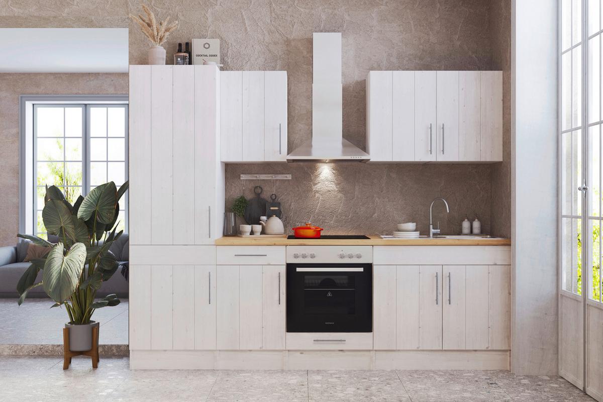 Küchenzeile mit Geräten B: 270 cm Weiß/Lärche Dekor - Wildeiche/Lärchefarben, ROMANTIK / LANDHAUS, Holzwerkstoff (270cm) - Respekta