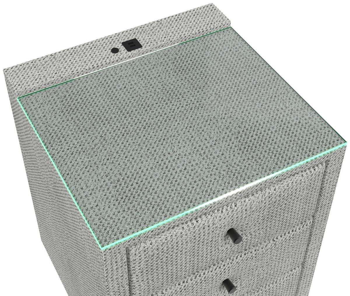 Nachtkästchen Brisbane I inkl. USB Anschluss B: 49,5cm - Grauweiß, Trend, Glas/Holzwerkstoff (49,5/56,5/46cm) - Sembella