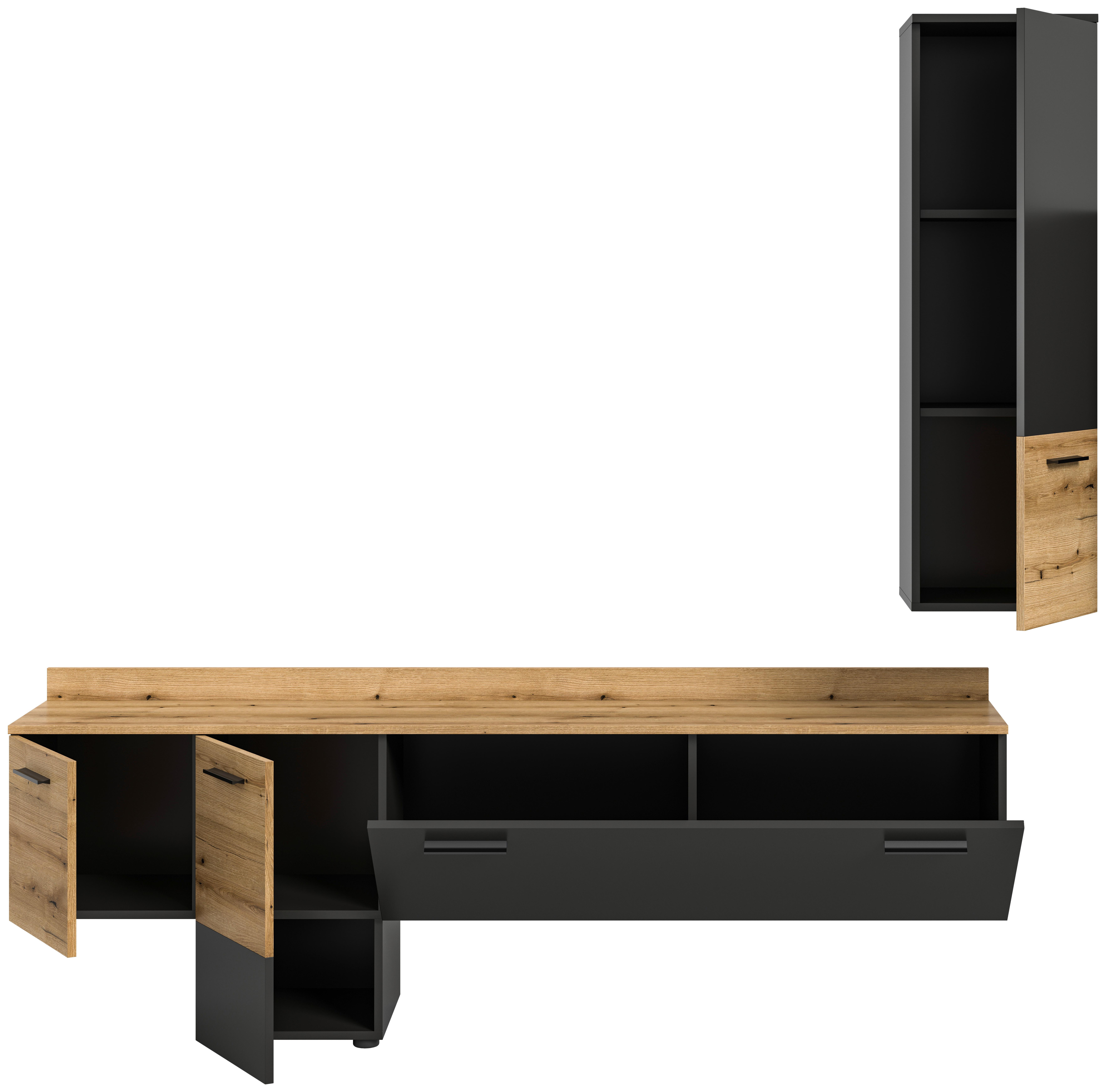 Szekrénysor Goal - tölgyfa/szürke, Design, faalapú anyag (195/196/37cm) - Livetastic