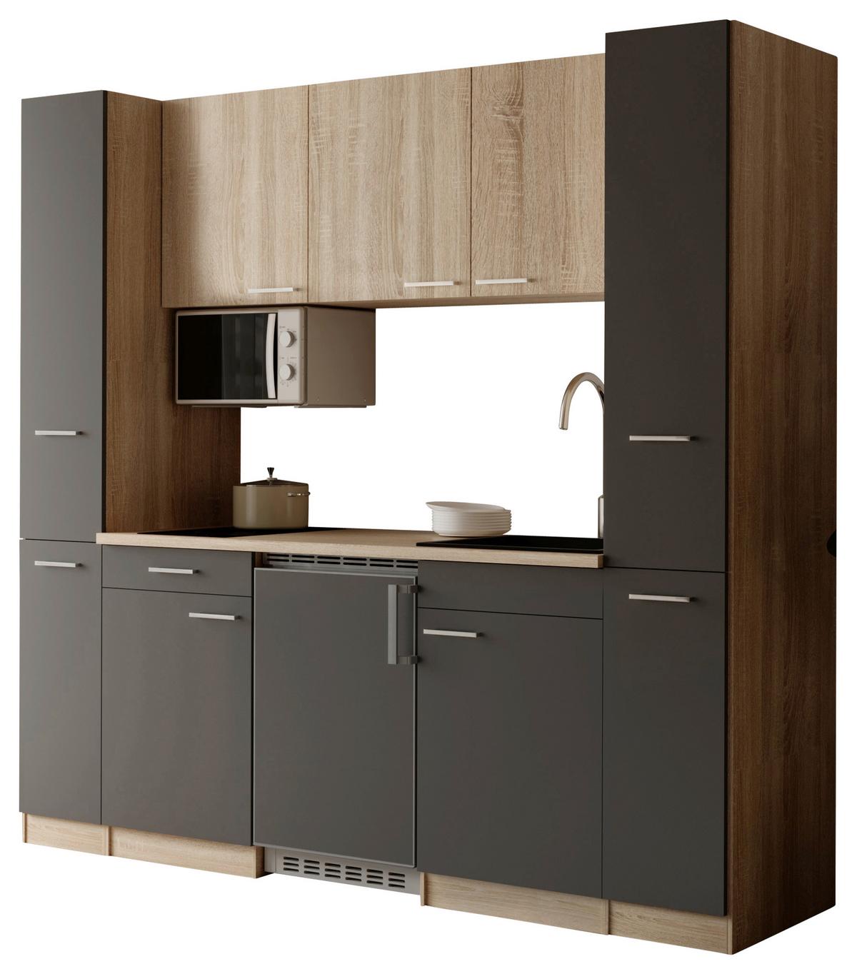 KÜCHENBLOCK Ingrid, Grau B: 210 cm - Eichefarben/Grau, Design, Holzwerkstoff (210cm) - Respekta