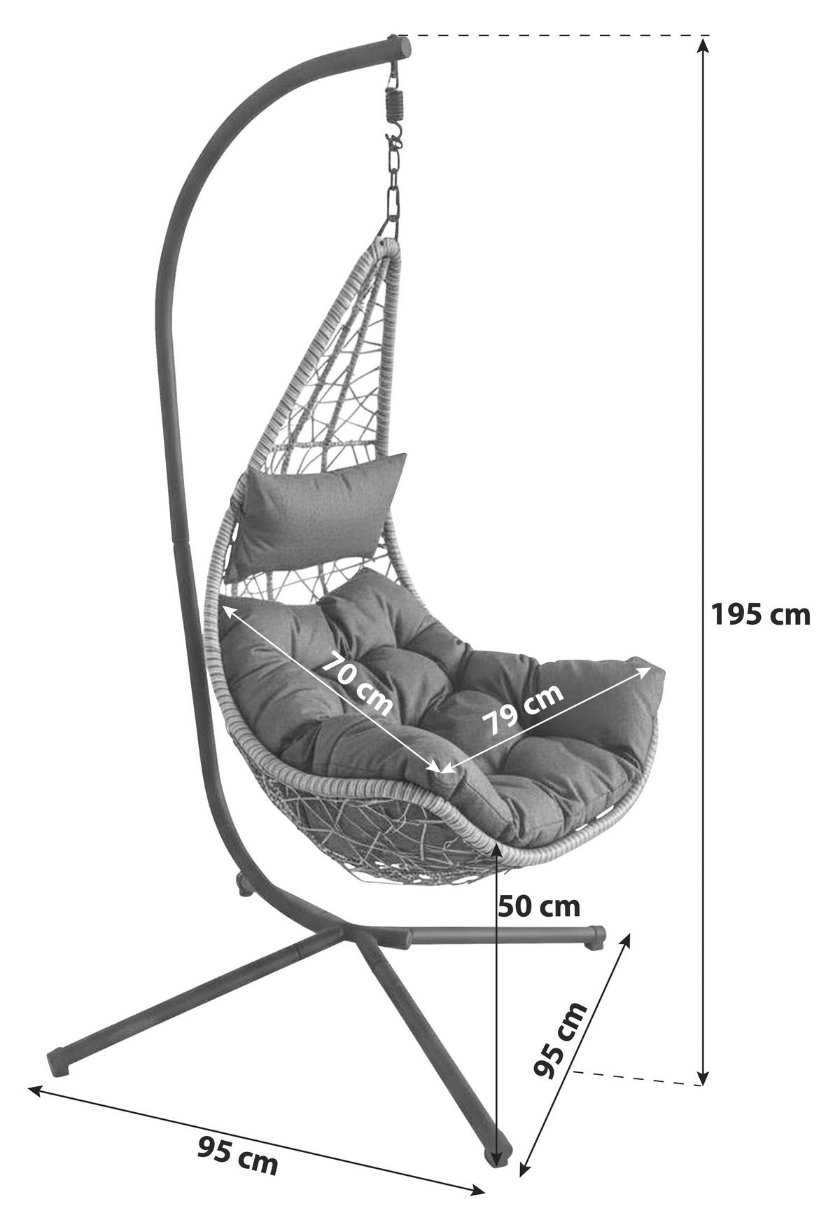 Hängesessel mit Gestell Tonga mit Sitz- und Rückenkissen - Dunkelgrau/Anthrazit, MODERN, Kunststoff/Metall (95/95/195cm) - Beldano