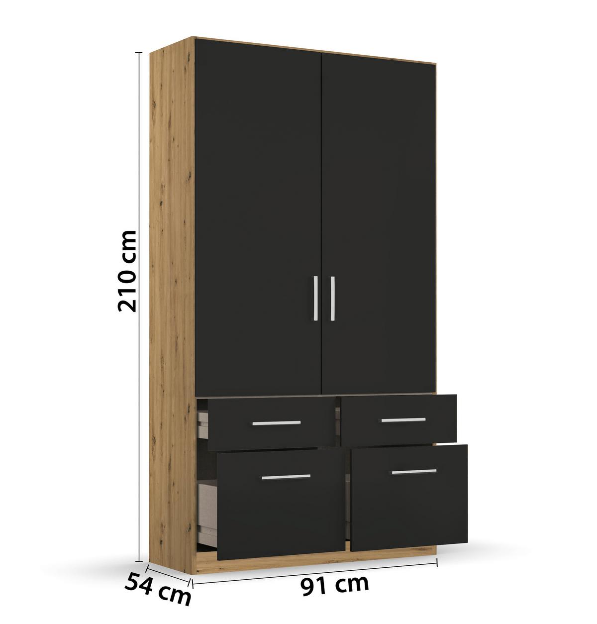 Drehtürenschrank 91 cm Berlin Eiche Dekor/Grau - Eiche Artisan/Grau, MODERN, Holzwerkstoff (91/197/54cm) - Rauch Möbel