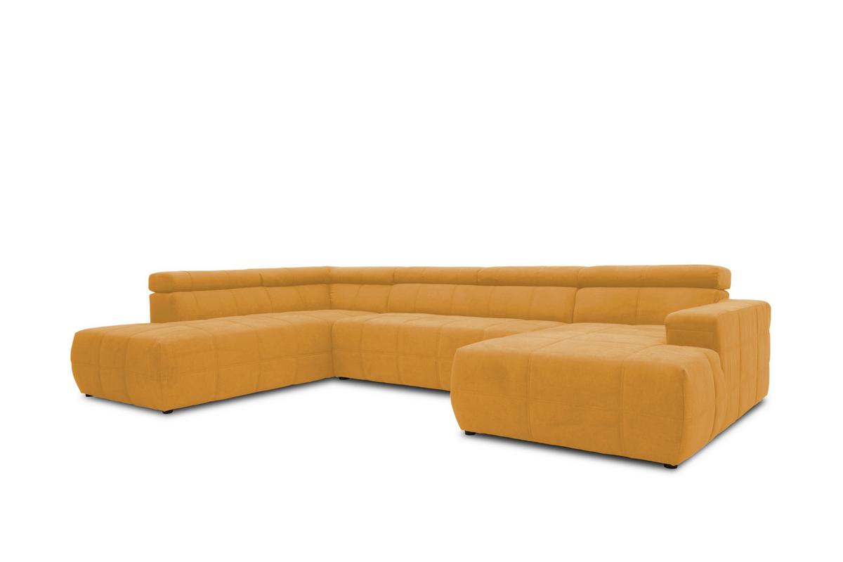 Wohnlandschaft Brandon mit Kopfteilverstellung Orange - Schwarz/Orange, Design, Textil (228/359/175cm) - MID.YOU