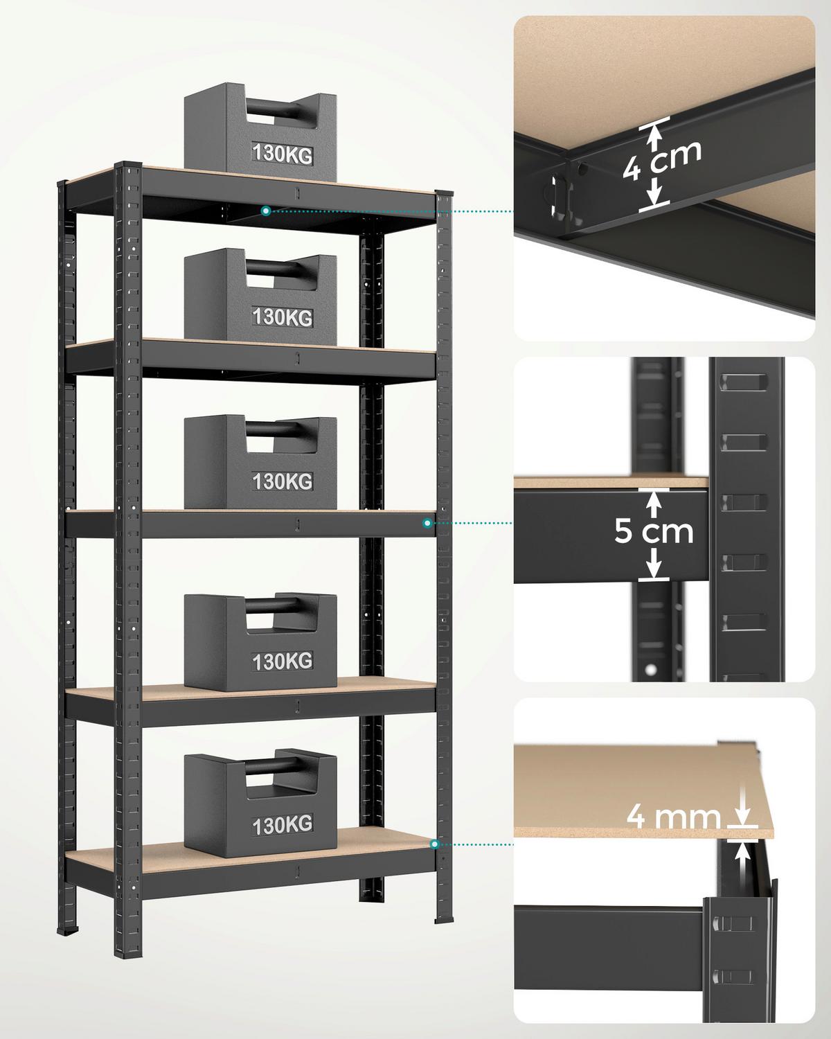 Schwerlastregal Shelving Schwarz B: 75 cm - Schwarz, Basics, Holzwerkstoff/Metall (75/150/30cm)