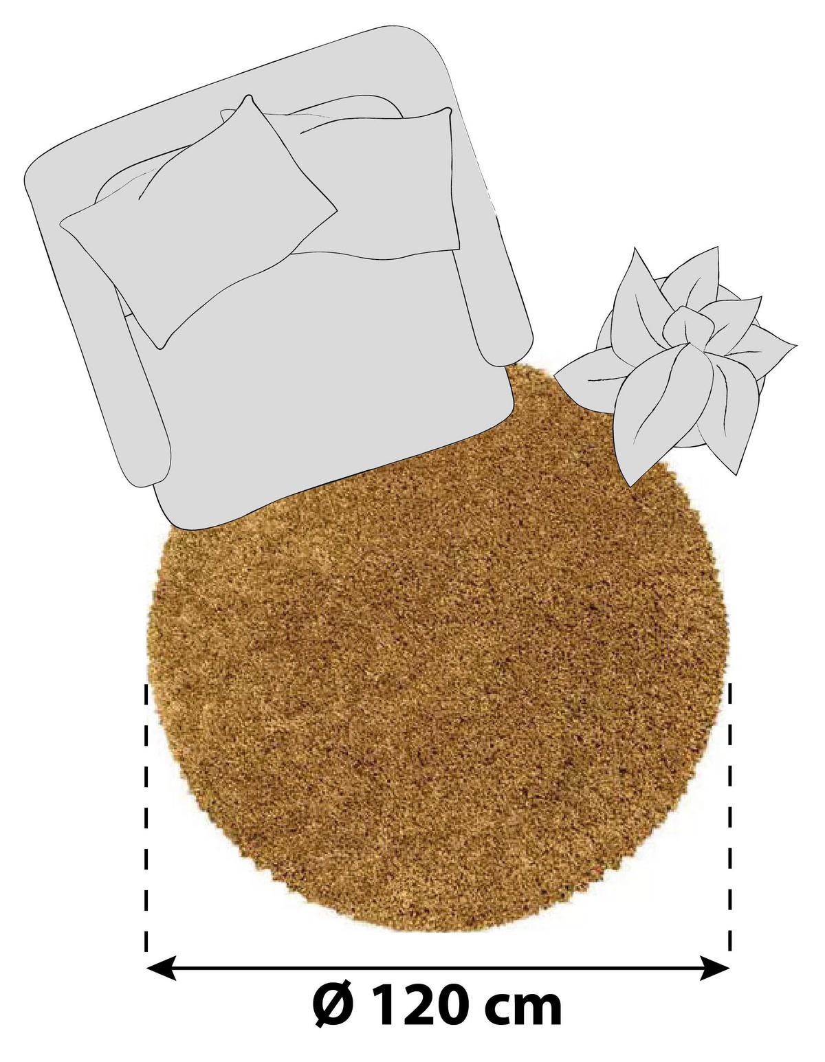 Hochflor Teppich Goldfarben Sydney Rund Ø 120 Cm - Goldfarben, Basics, Textil (120cm)