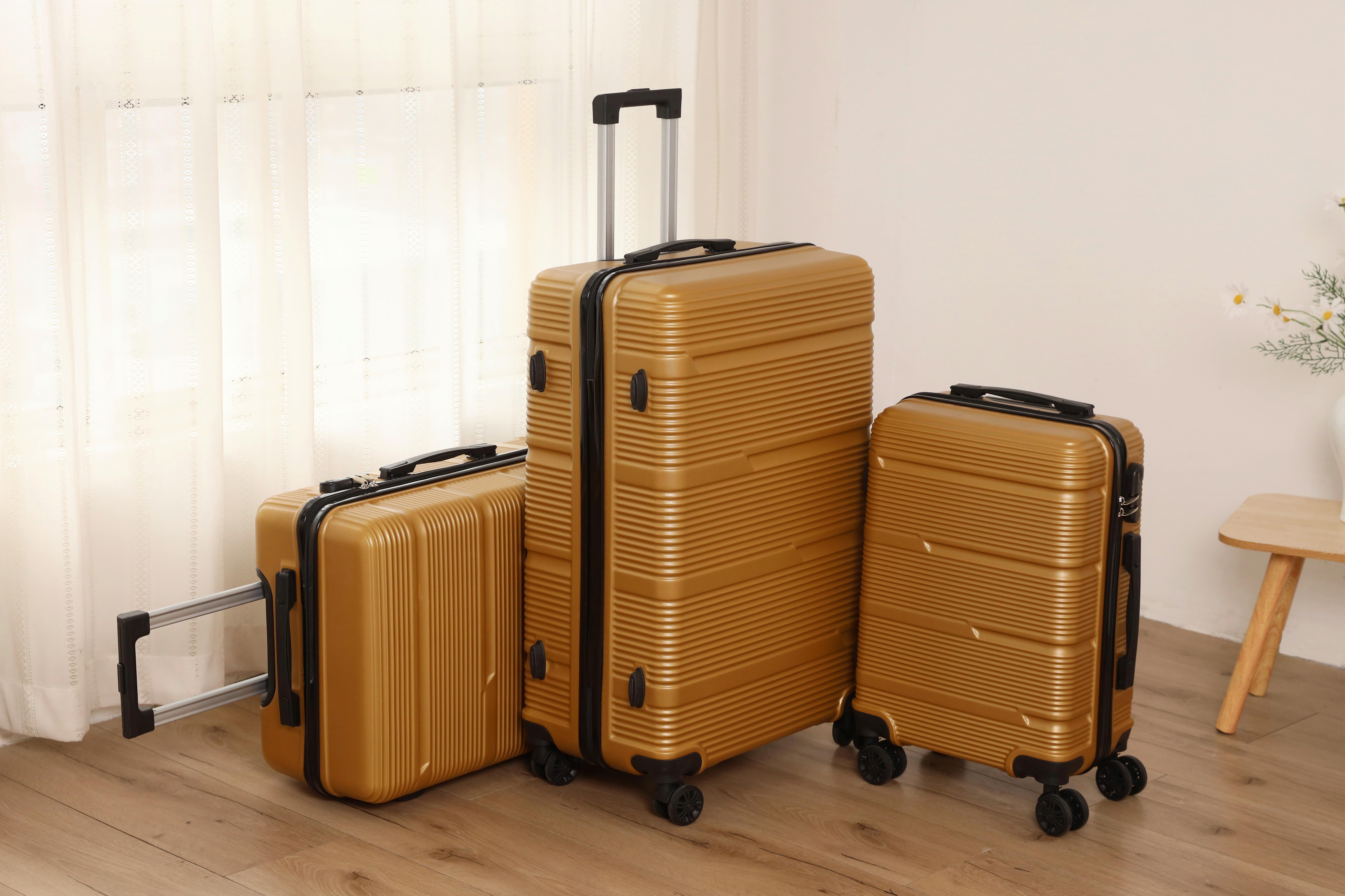 Reisekoffer Set 3-Tlg Florenz 4 Rollen Hartschale - Goldfarben, Basics, Kunststoff/Textil - Ondega