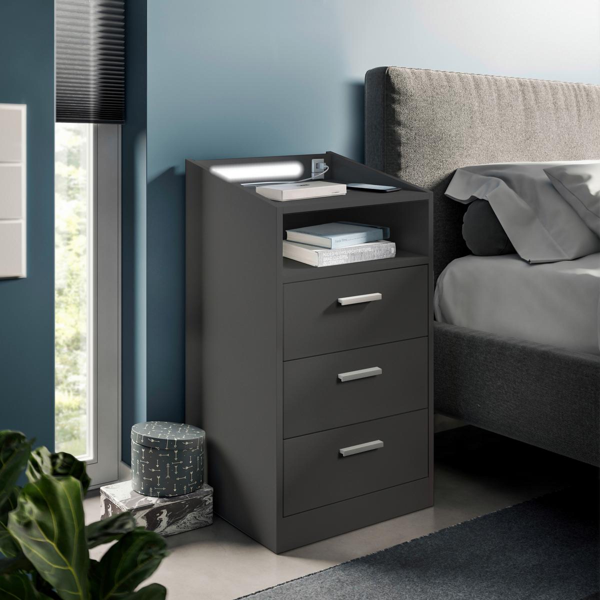 Nachkästchen Graphitfarben H: 84 Cm Lumo - Graphitfarben, MODERN, Holzwerkstoff (46/84/42cm) - MID.YOU
