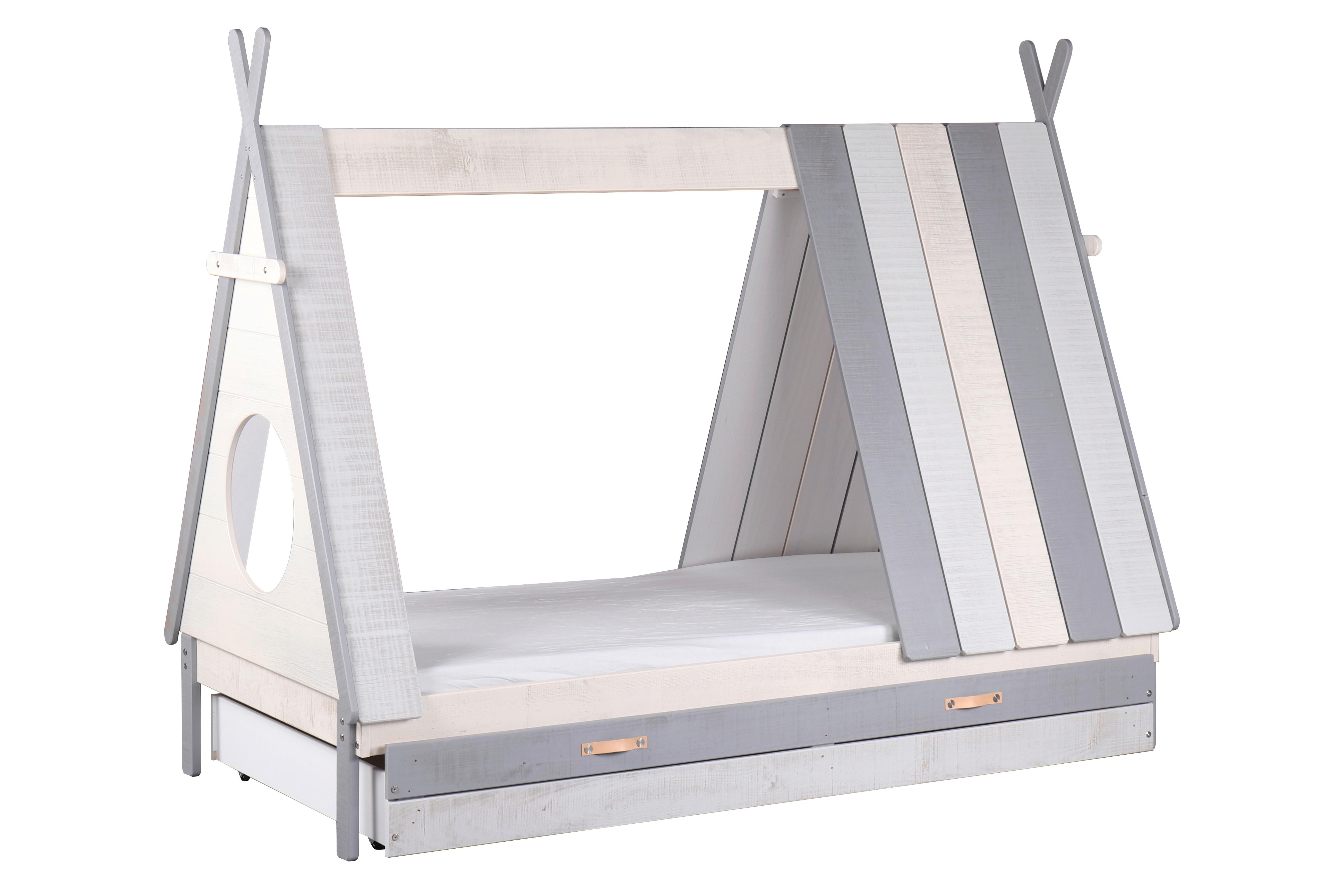 HAUSBETT Weiß/Grau 90x200cm - Weiß/Grau, Design, Holz/Holzwerkstoff (90/200cm) - Livetastic