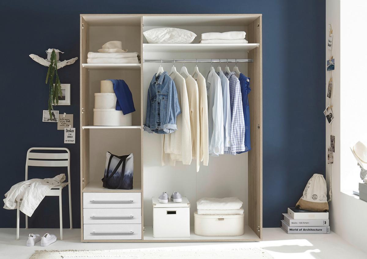 Drehtürenschrank Mit Laden 155cm Lyss Weiß/eiche Dekor - Weiß/Eiche San Remo, MODERN, Holzwerkstoff (155/194/58cm) - Livetastic