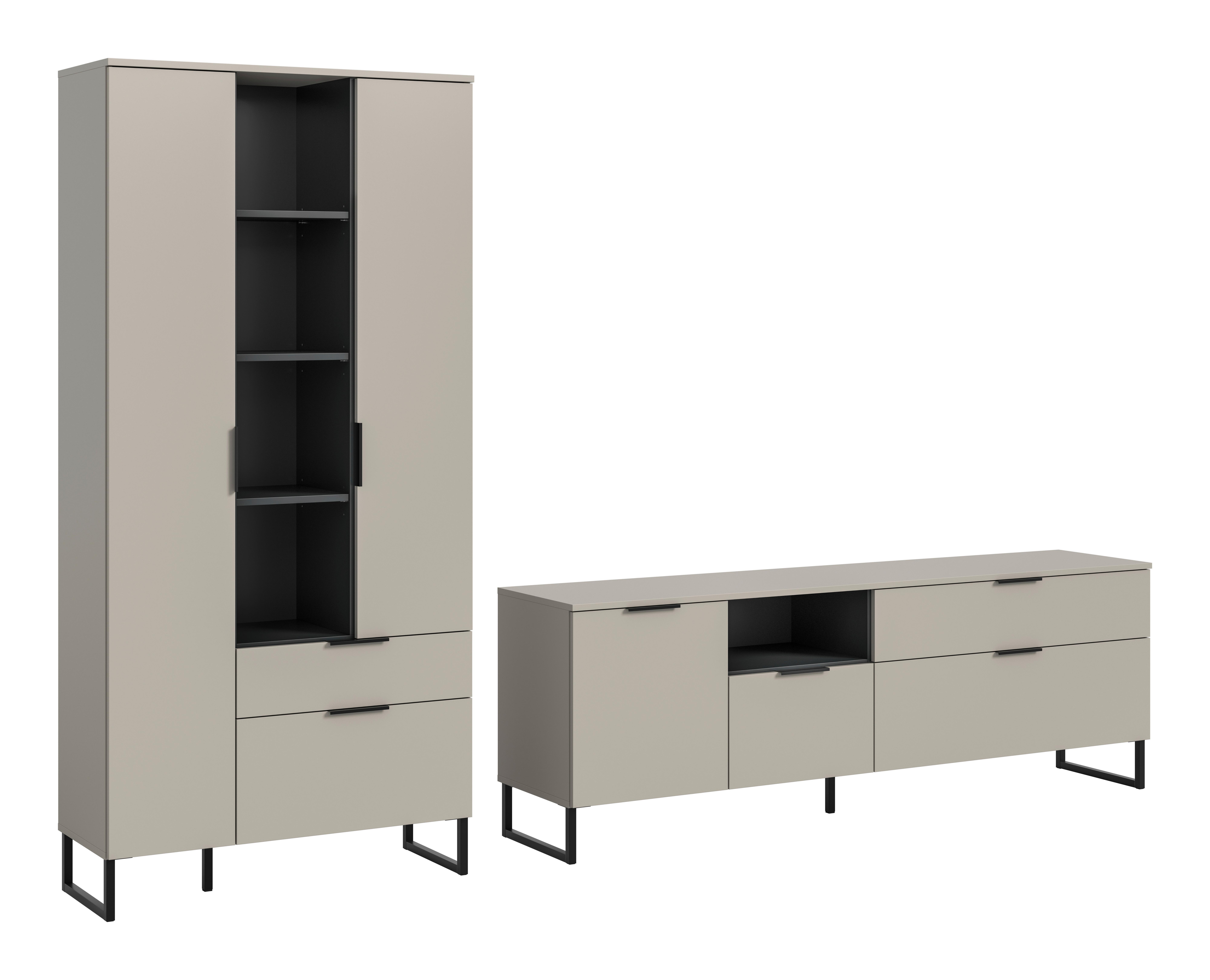WOHNWAND Noida Kaschmirfarben B: 290cm - Kaschmir/Schwarz, Design, Holzwerkstoff (290/192/41cm) - Livetastic