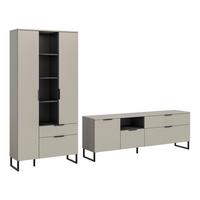 WOHNWAND Noida Kaschmirfarben B: 290cm - Kaschmir/Schwarz, Design, Holzwerkstoff (290/192/41cm) - Livetastic