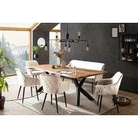 Tischgruppe Akazie Massiv/creme 6--Teilig. - Creme/Naturfarben, MODERN, Holz/Textil (240/110/76,5cm) - Livetastic