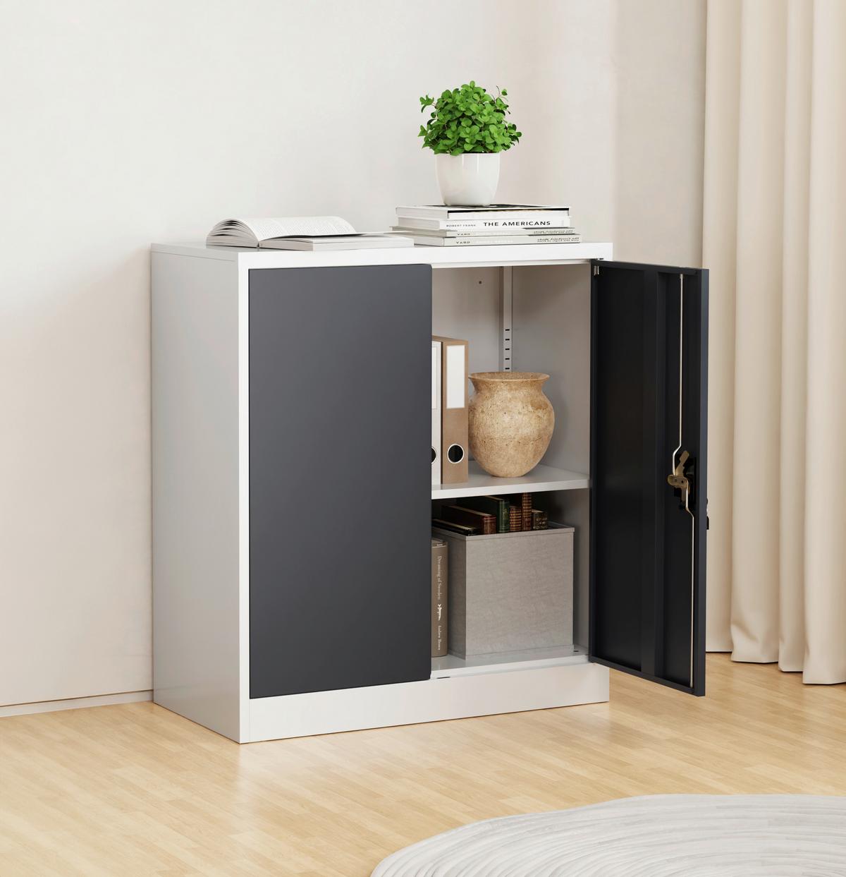 Aktenschrank Malivo Weiß/Anthrazit B: 80cm - Anthrazit/Weiß, KONVENTIONELL, Metall (80/90/40cm) - MID.YOU