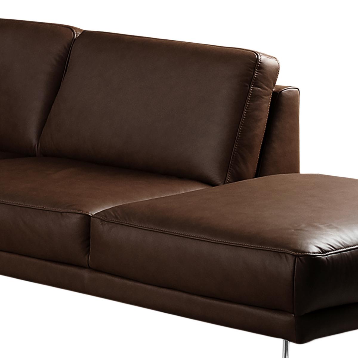 Ecksofa Spring Dunkelbraun Chrom S: 273x250cm - Chromfarben/Dunkelbraun, Design, Leder (273/250cm) - Livetastic
