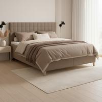 Boxspringová posteľ OLIVIA 180x200, s topperom, hnedá - hnedá/farba duba, Modern, drevo/textil (180/200cm) - Bessagi Home