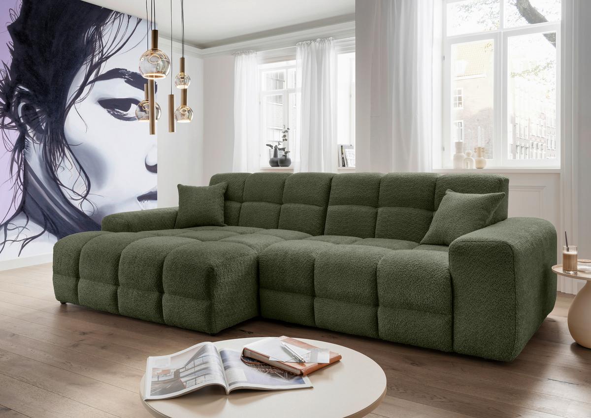Ecksofa Bosco Dunkelgrün S: 152x301 cm - Dunkelgrün/Schwarz, MODERN, Textil (152/301cm) - Livetastic