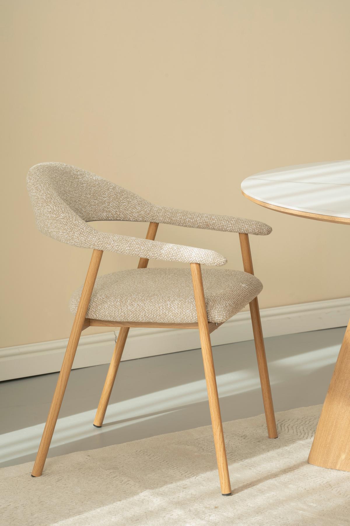 Armlehnstuhl Linea Beige/Eichefarben B: 59 cm - Eichefarben/Beige, Basics, Holz/Textil (59/75/62cm) - Livetastic