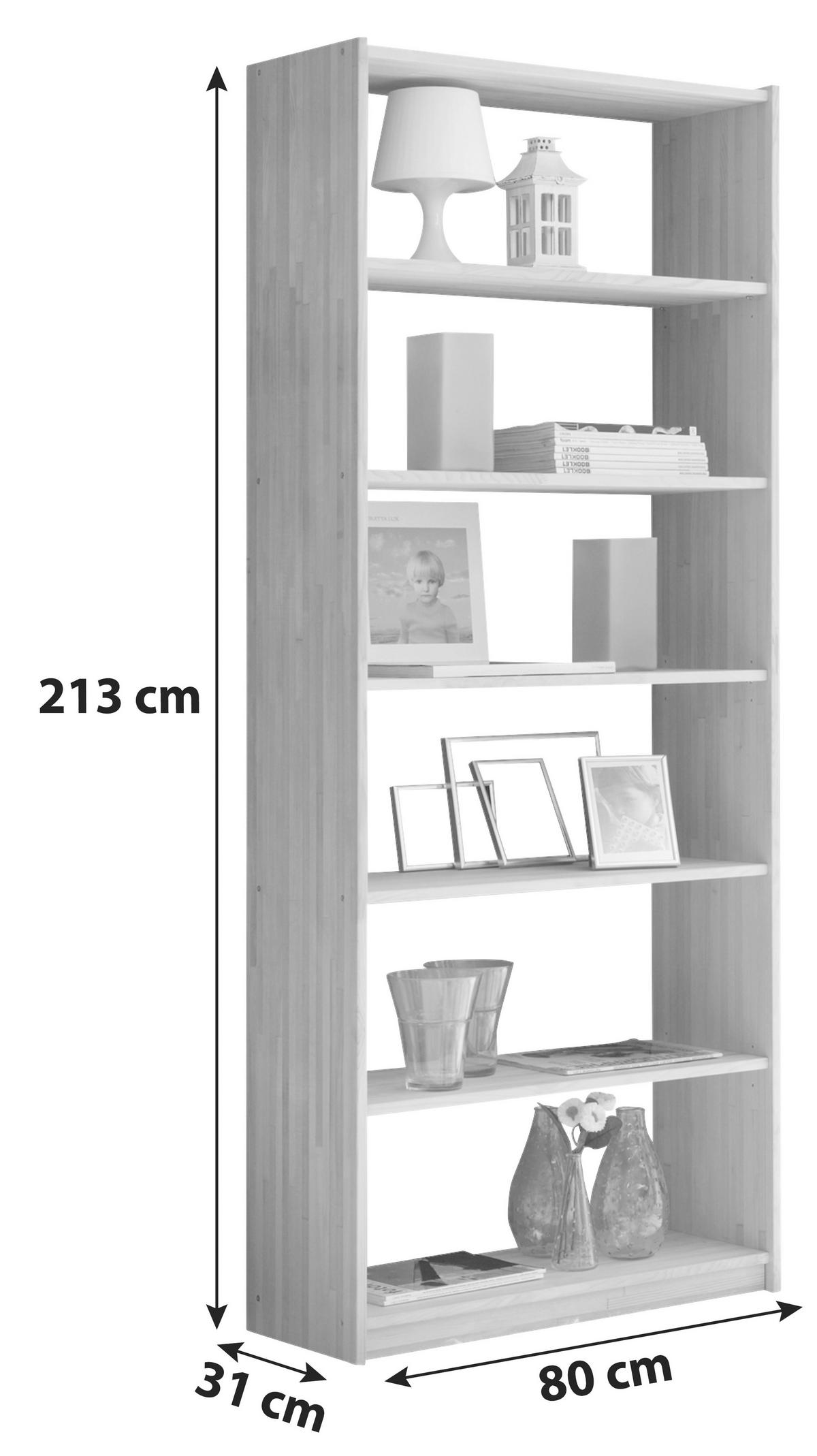 Stojací regál SIMONA přírodní - barvy borovice, Basics, dřevo (80/213/31cm) - MID.YOU