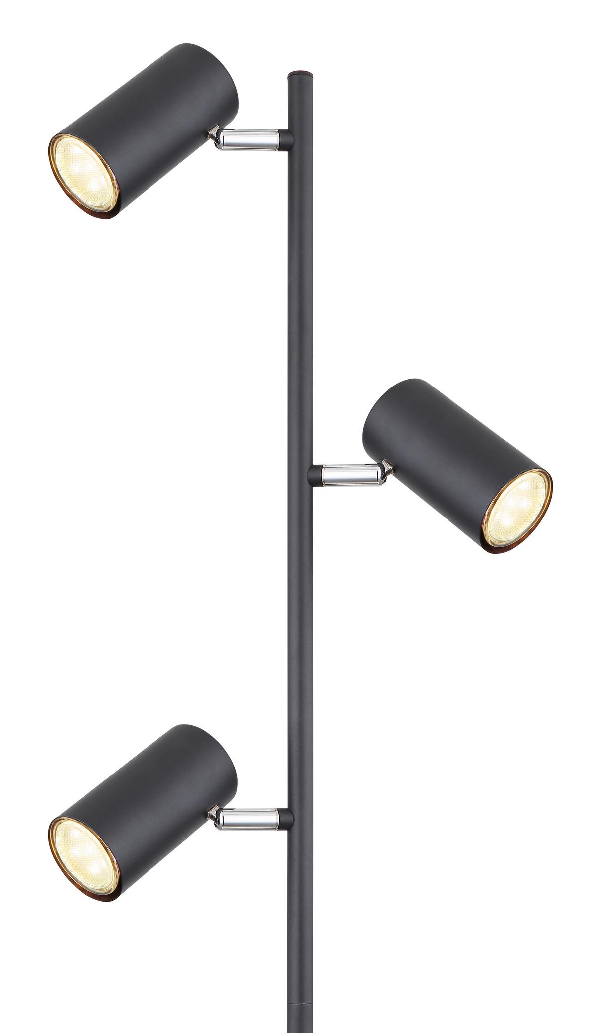 Stehlampe Schwarz Matt mit verstellbare Spots - Schwarz, Design, Metall (25/23/154cm) - Globo