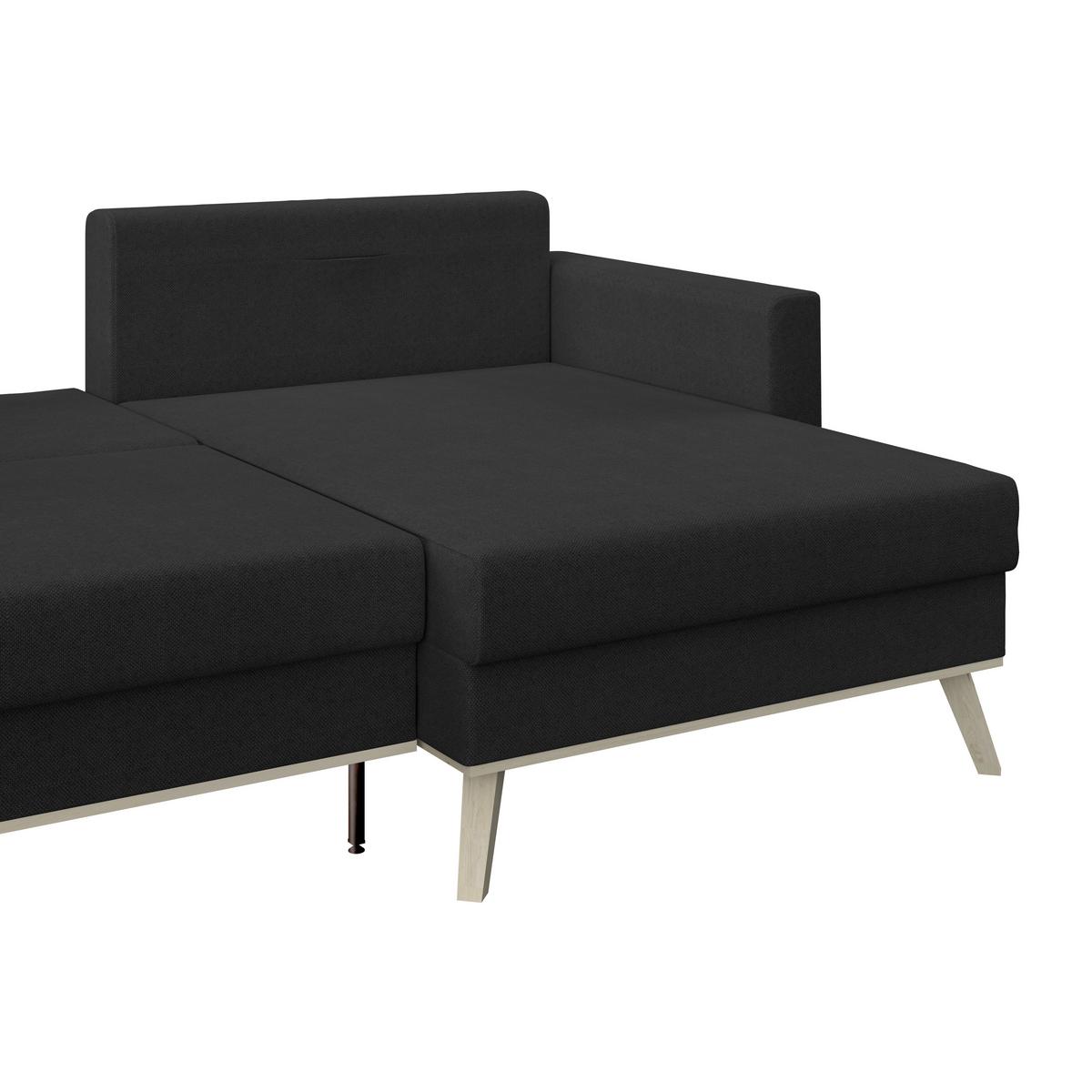 Rohová sedacia súprava CARINI, obojstranná, antracitová - krémová/farba duba, Basics, drevo/textil (222/152cm)