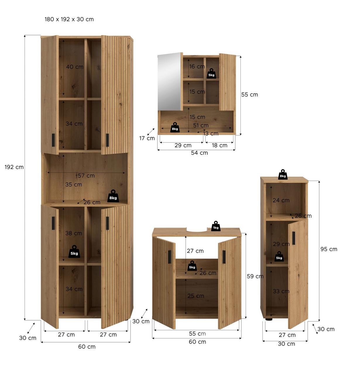 BADEZIMMER Eiche Artisan 4-Teilig - Schwarz/Eiche Artisan, Basics, Holzwerkstoff (150cm) - MID.YOU
