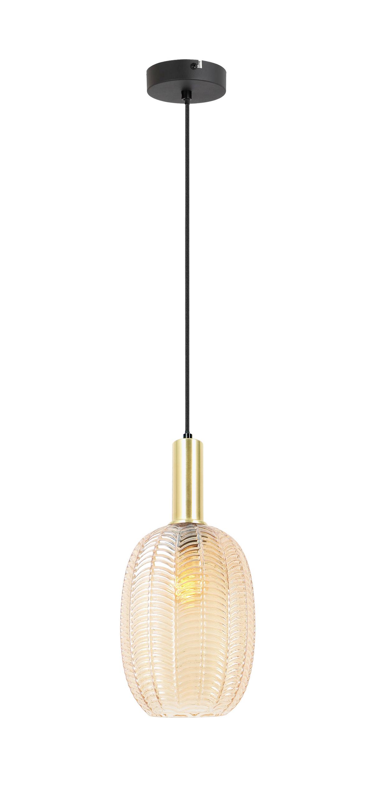 ZÁVĚSNÉ SVÍTIDLO EMO - jantarové barvy/černá, Moderní, kov/sklo (18/120cm) - Mömax