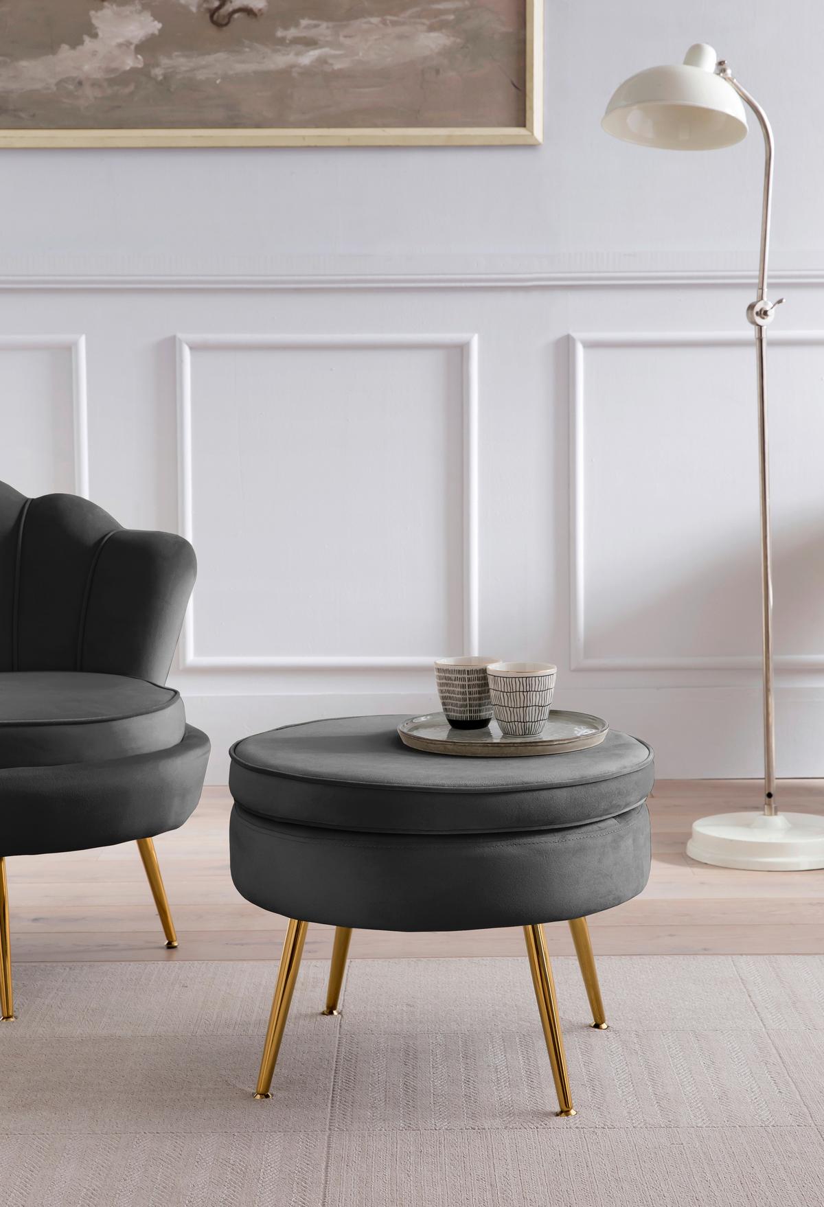 Hocker Schwarz B: 52 Cm - Goldfarben/Schwarz, MODERN, Textil (52/41/52cm) - Livetastic