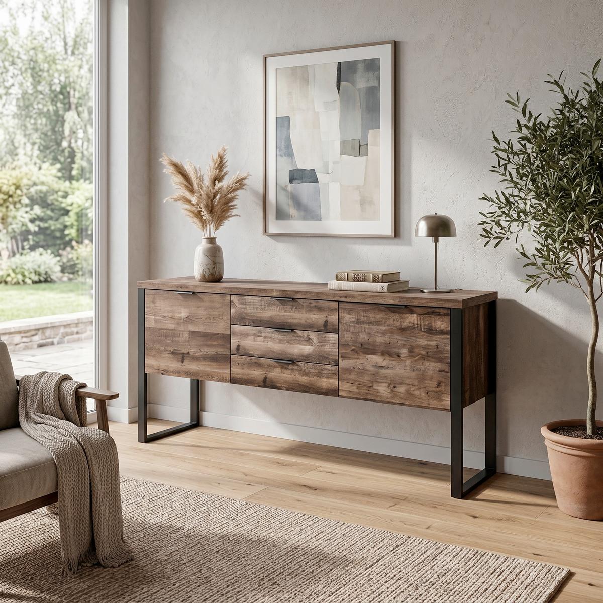 Sideboard Loop SB 180 Ecihefarben/Schwarz B: 180 cm - Eichefarben/Anthrazit, Design, Holzwerkstoff/Metall (180/76,2/39,5cm)
