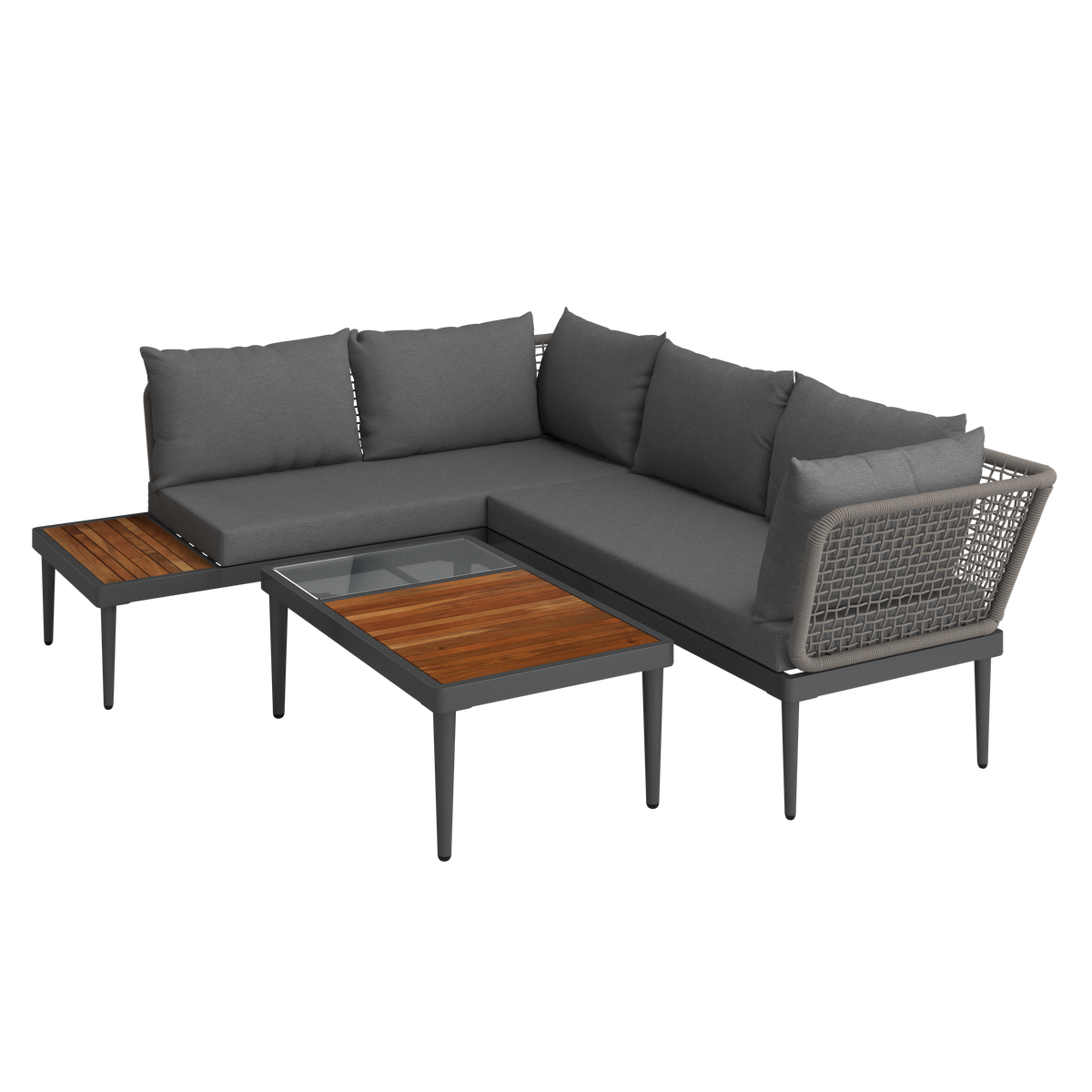 TERASOVÁ SEDACÍ SOUPRAVA SUNNY - šedá/barvy teak, Moderní, kov/dřevo (186/73/76cm) - Mömax