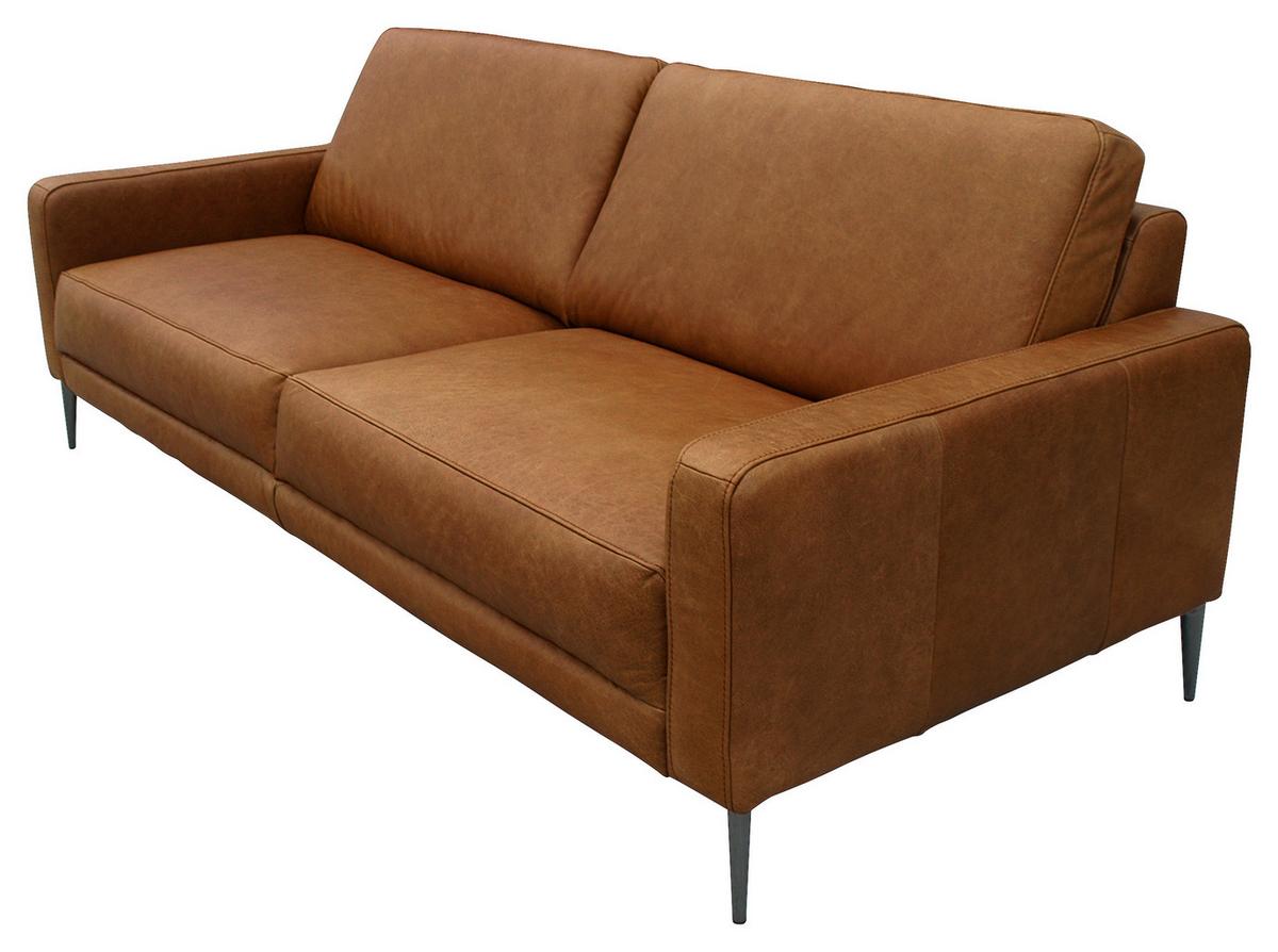 3-Sitzer-Sofa Spring, Cognac B: 187 cm - Cognac/Schwarzchrom, Design, Leder (187/85/92cm) - Livetastic