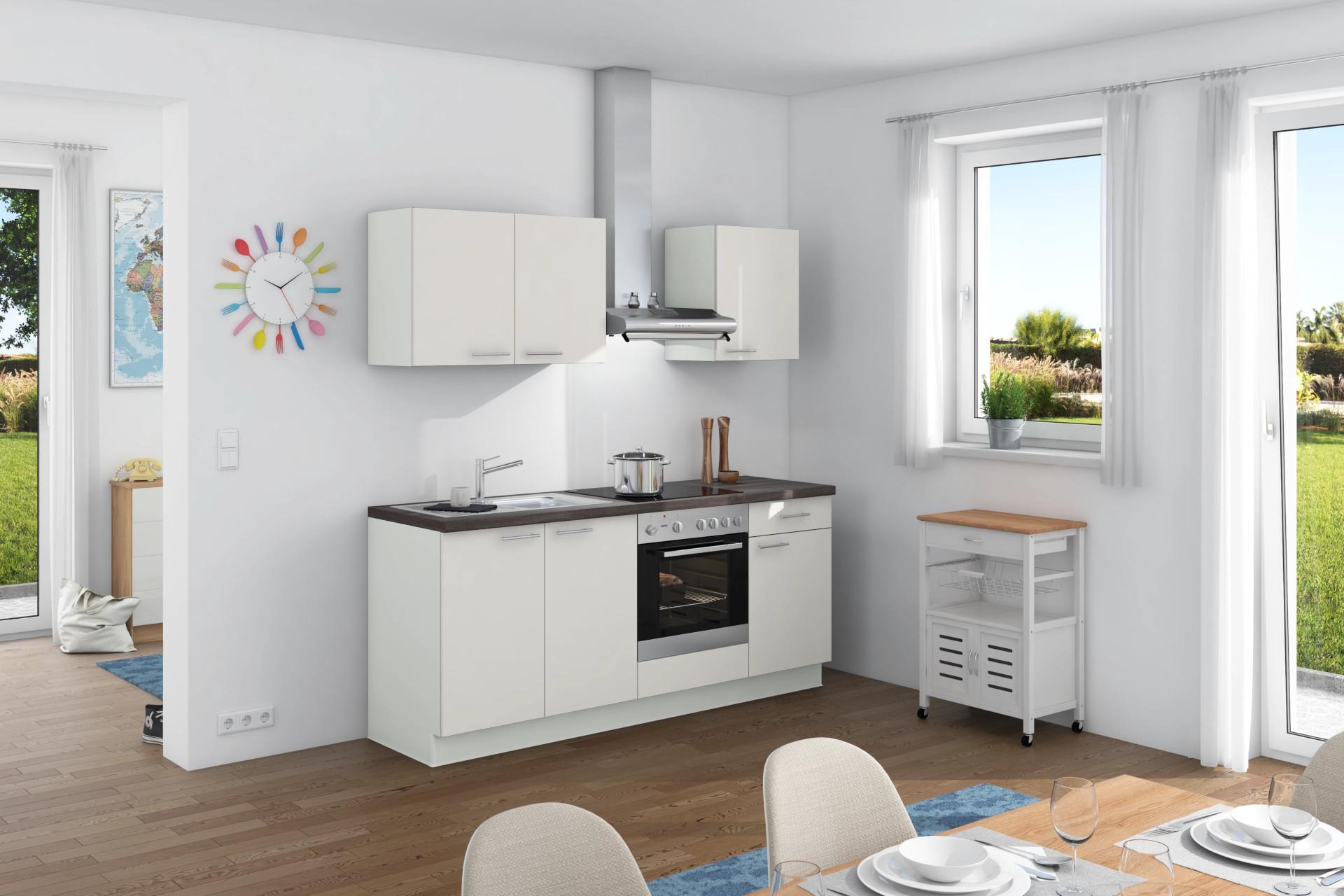 Küchenzeile Win mit Geräten 200 cm Weiß - Eichefarben/Weiß, Design, Holzwerkstoff (200cm) - Express