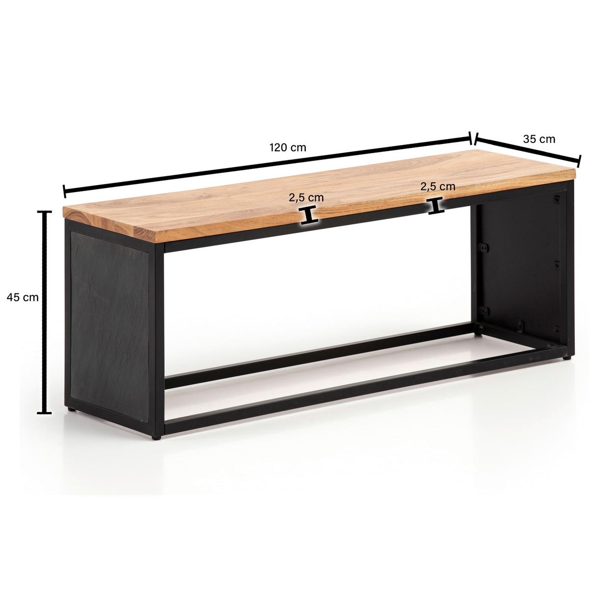 Lavica kov/masiv - černá/barvy akácie, Lifestyle, kov/dřevo (120/45/35cm) - MID.YOU
