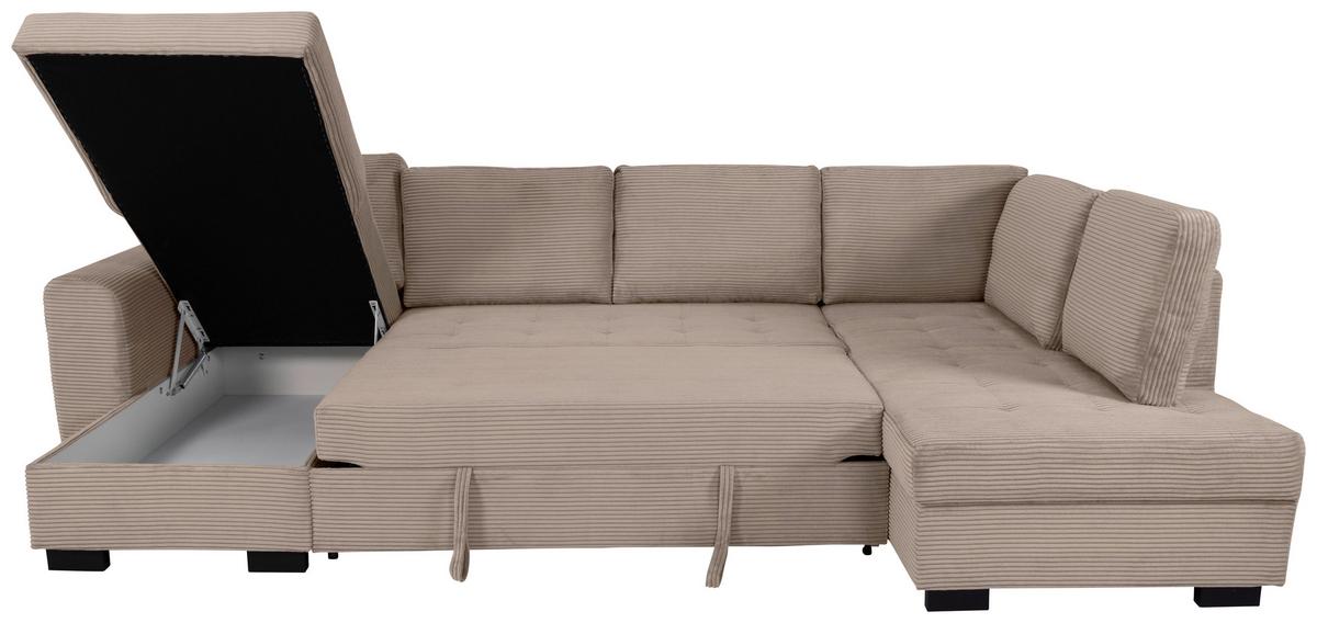 Souprava U MALTE, pravá, šedobéžový manšestr - černá/šedobéžová, Moderní, textil/plast (155/305/178cm) - Based