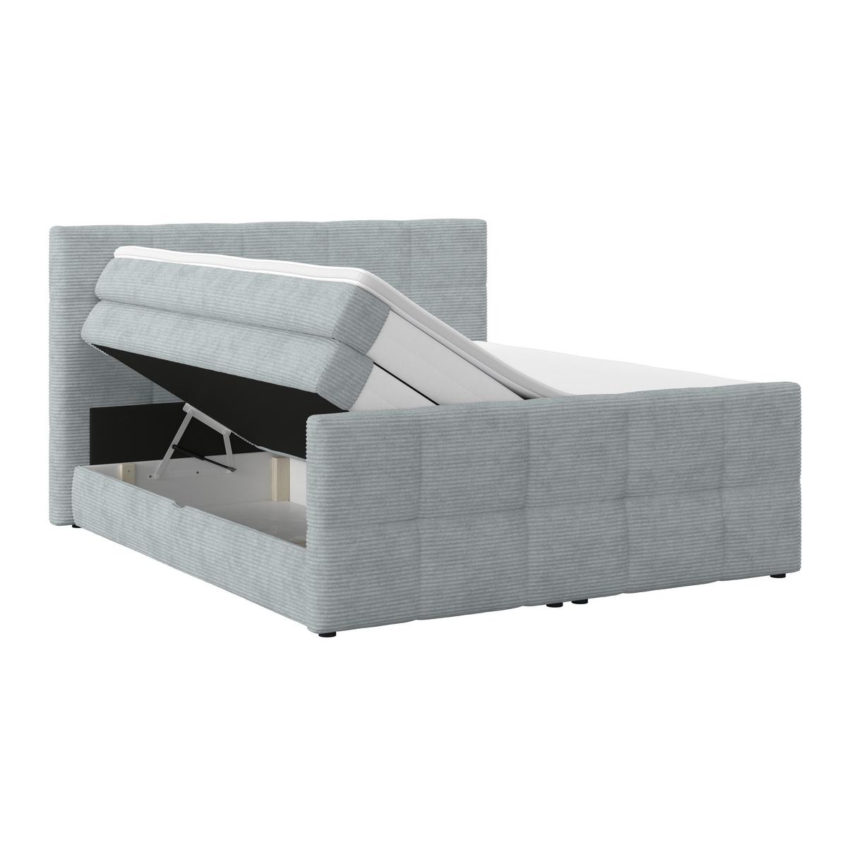 Boxspringbett mit Topper und Bettkasten 160x200 Medino - Silberfarben, KONVENTIONELL, Holz/Holzwerkstoff (160/200cm)