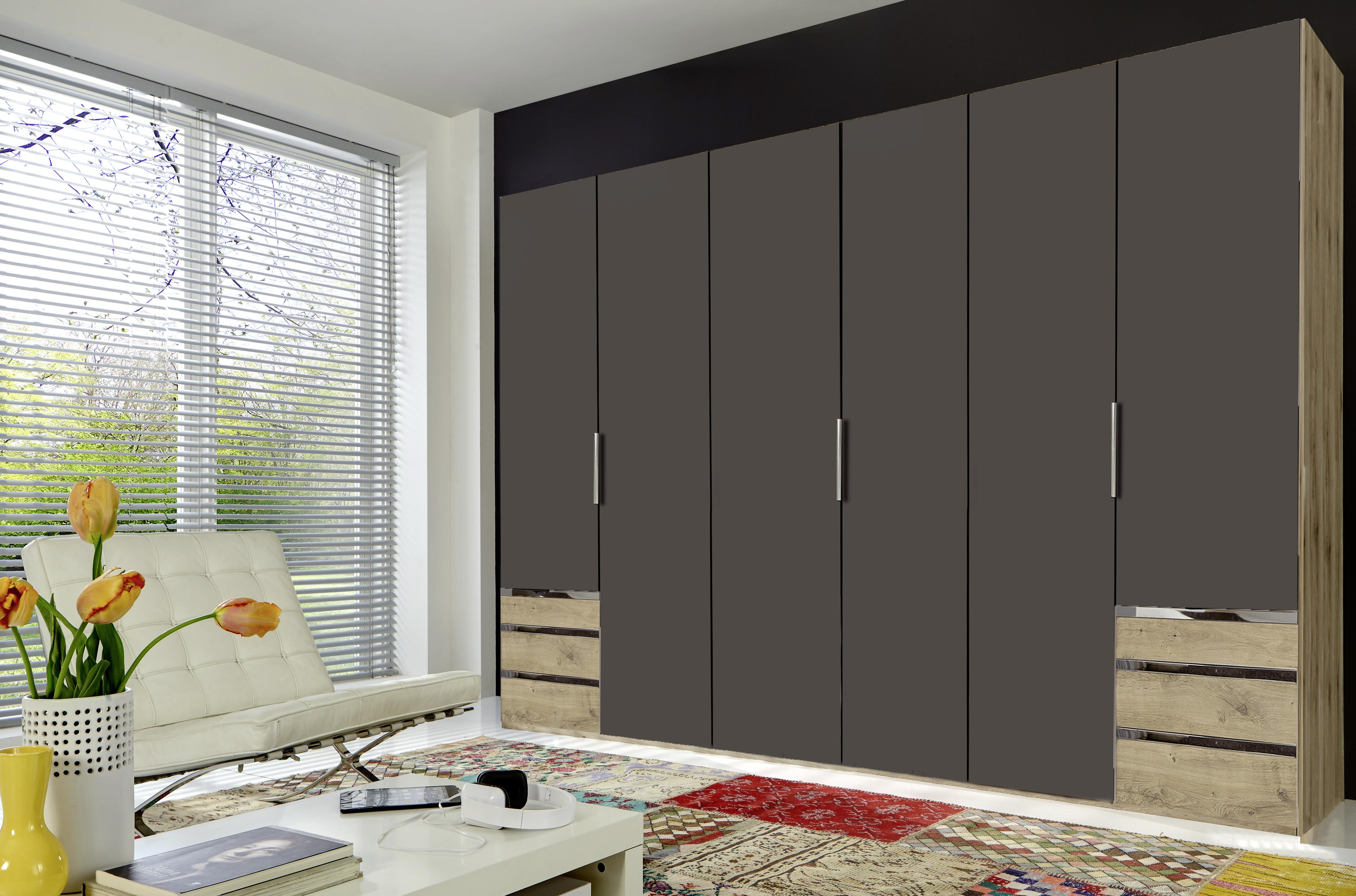 Drehtürenschrank Mit Laden 300cm Level 36a, Graphit/eiche - Eichefarben/Graphitfarben, MODERN, Holzwerkstoff (300/216/58cm) - MID.YOU