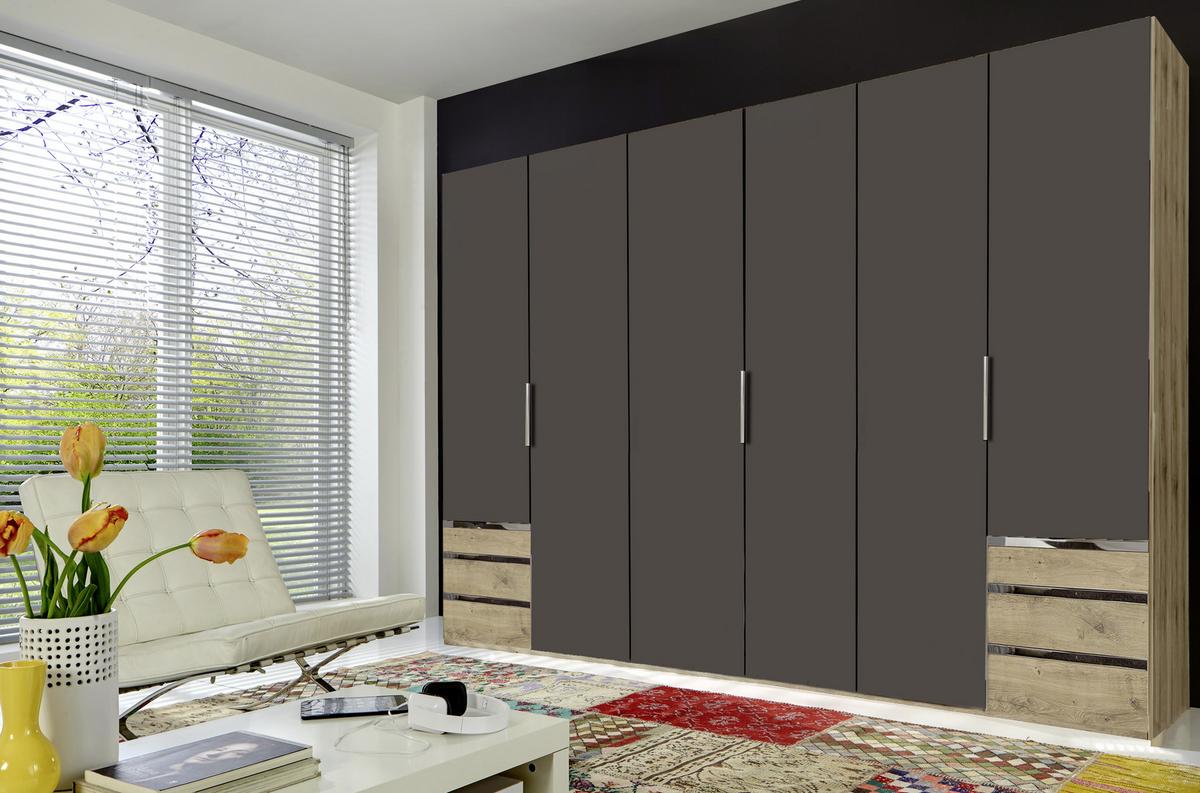 Drehtürenschrank Mit Laden 300cm Level 36a, Graphit/eiche - Eichefarben/Graphitfarben, MODERN, Holzwerkstoff (300/216/58cm) - MID.YOU