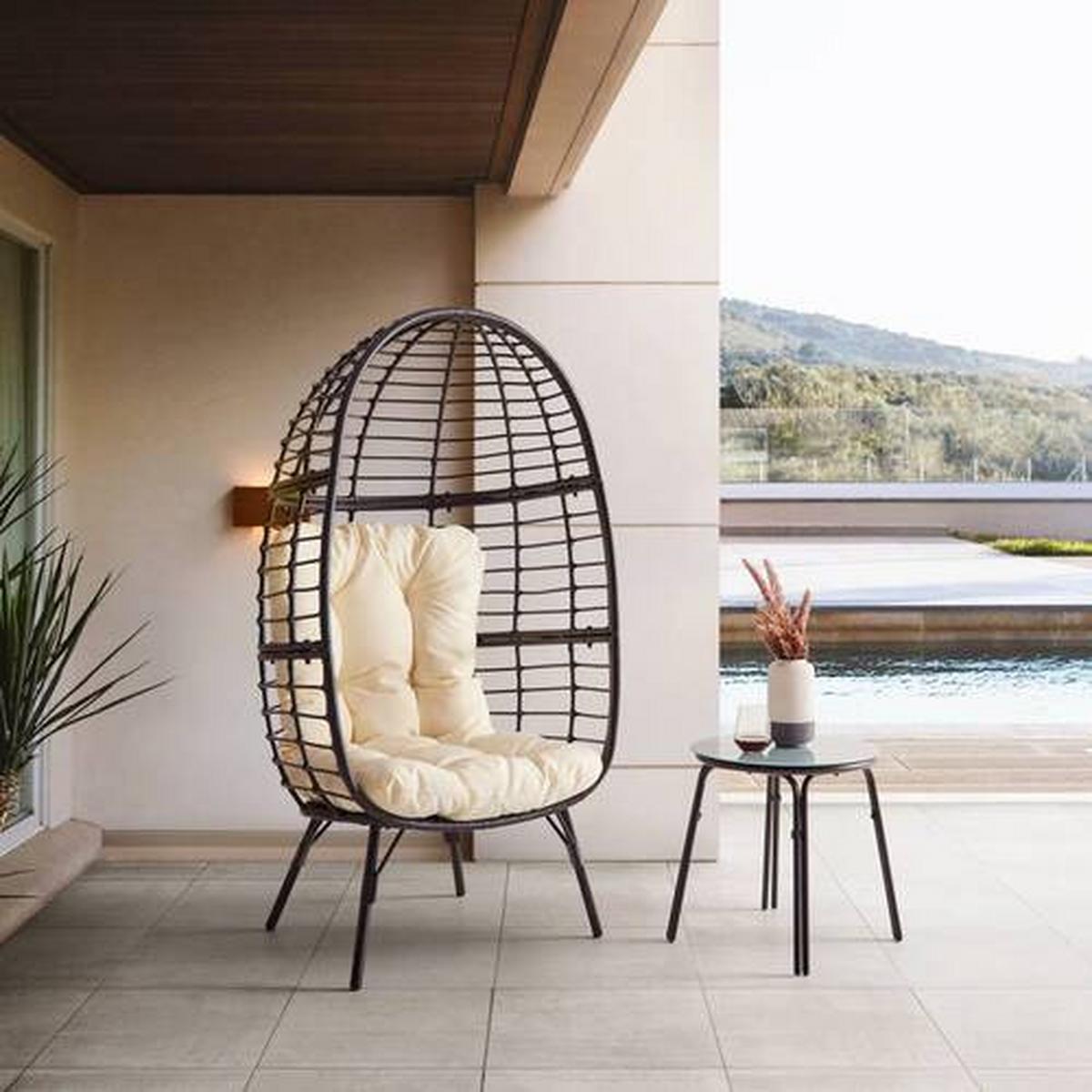 Relaxační křeslo NARA černé - bílá/černá, Moderní, kov/textil (77/145/65cm) - Bessagi Garden