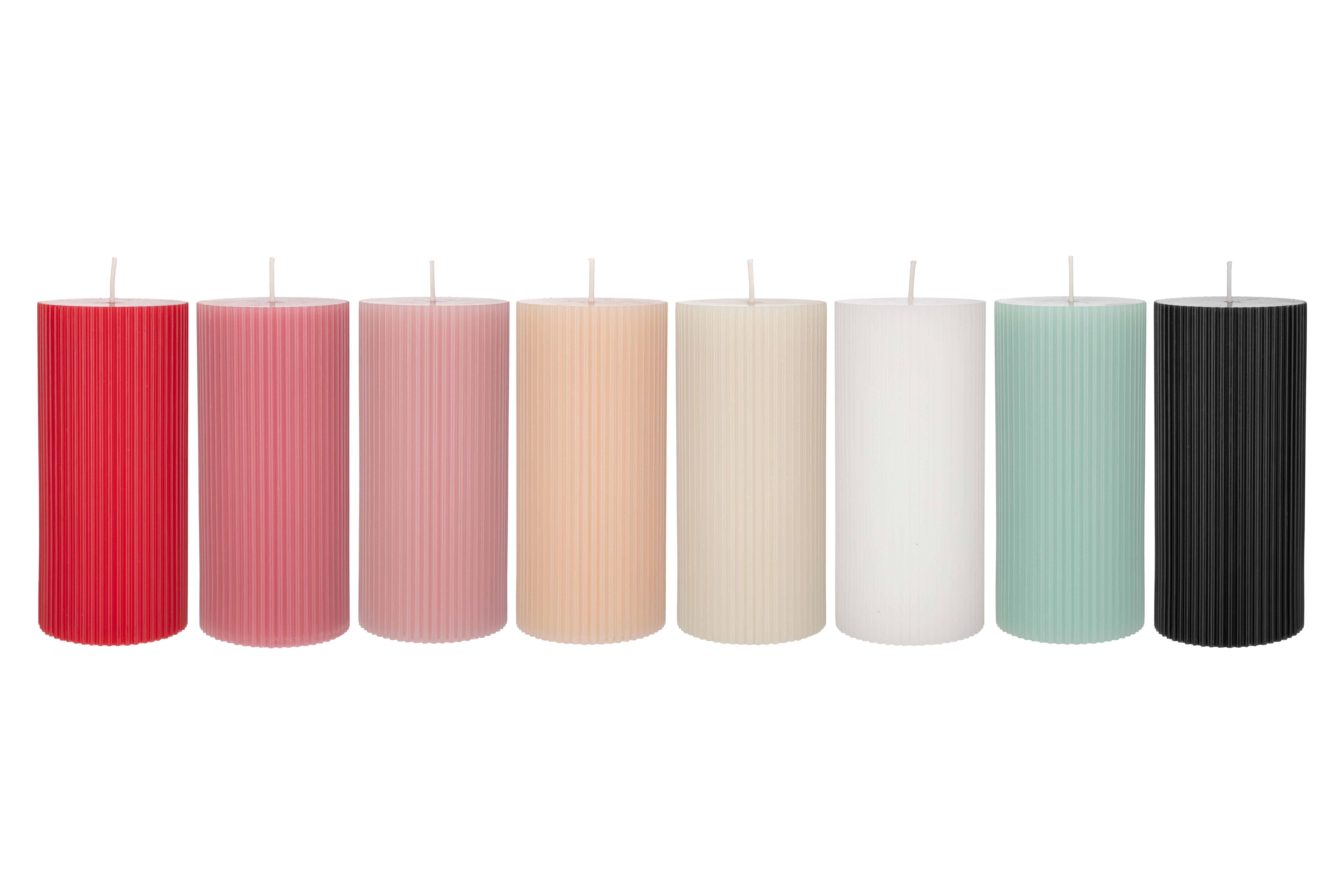 VÁLCOVÁ SVÍČKA STRIPES - bílá/růžová, přírodní materiály (7/15cm) - Premium Living