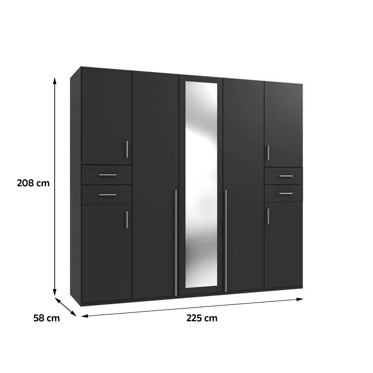 Drehtürenschrank Mit Spiegel + Laden B: 225 cm Vegas, Graphit - Graphitfarben/Weiß, Basics, Holzwerkstoff (225/208/58cm) - MID.YOU