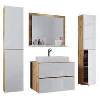 Badezimmer Lendas 5-Teilig Honig B:127 Cm - Honigeiche/Weiß, MODERN, Keramik/Holzwerkstoff (127cm) - MID.YOU