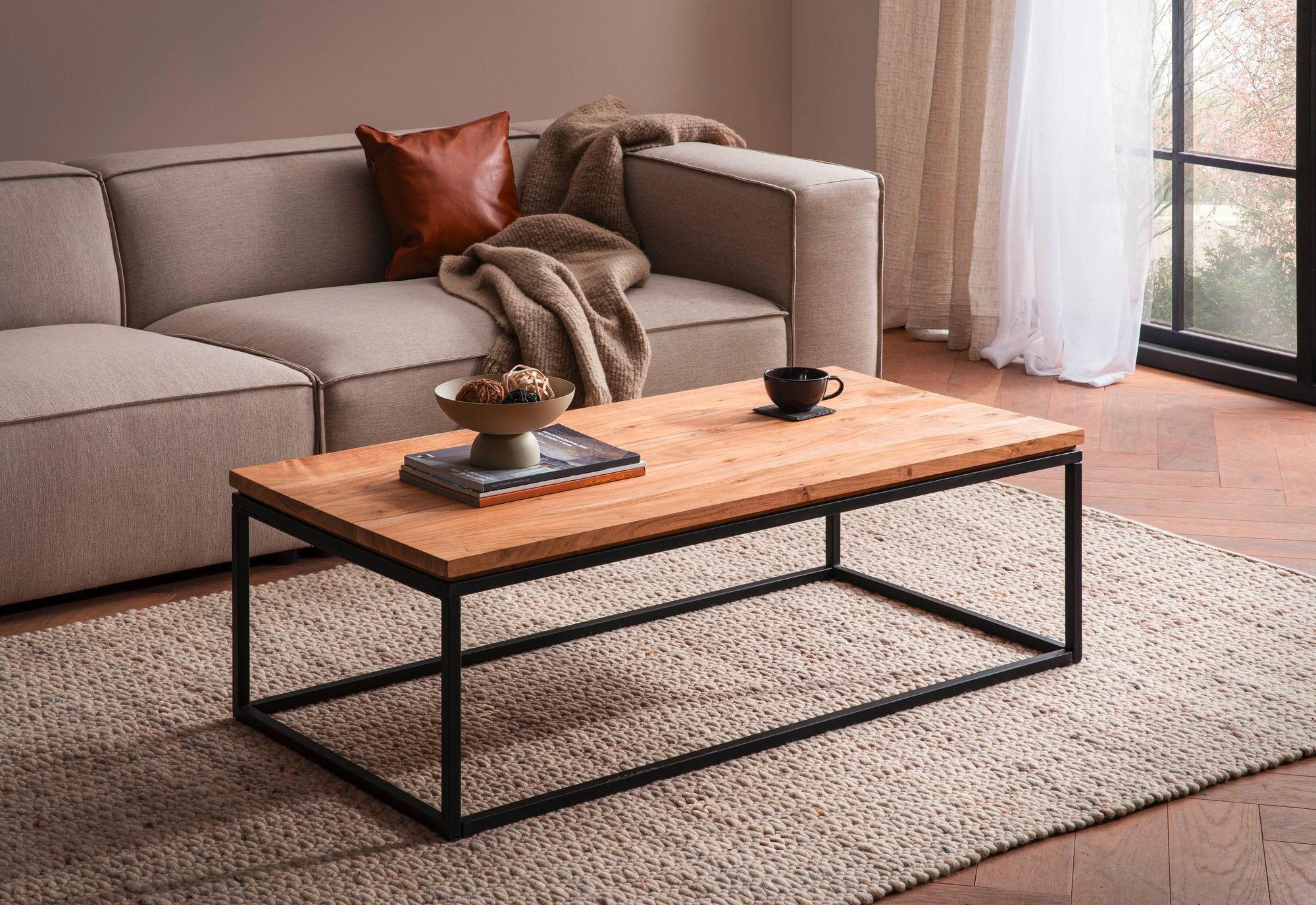 Konferenčný stolík akácia - čierna/farba akácie, Design, kov/drevo (120/60/40cm) - Livetastic