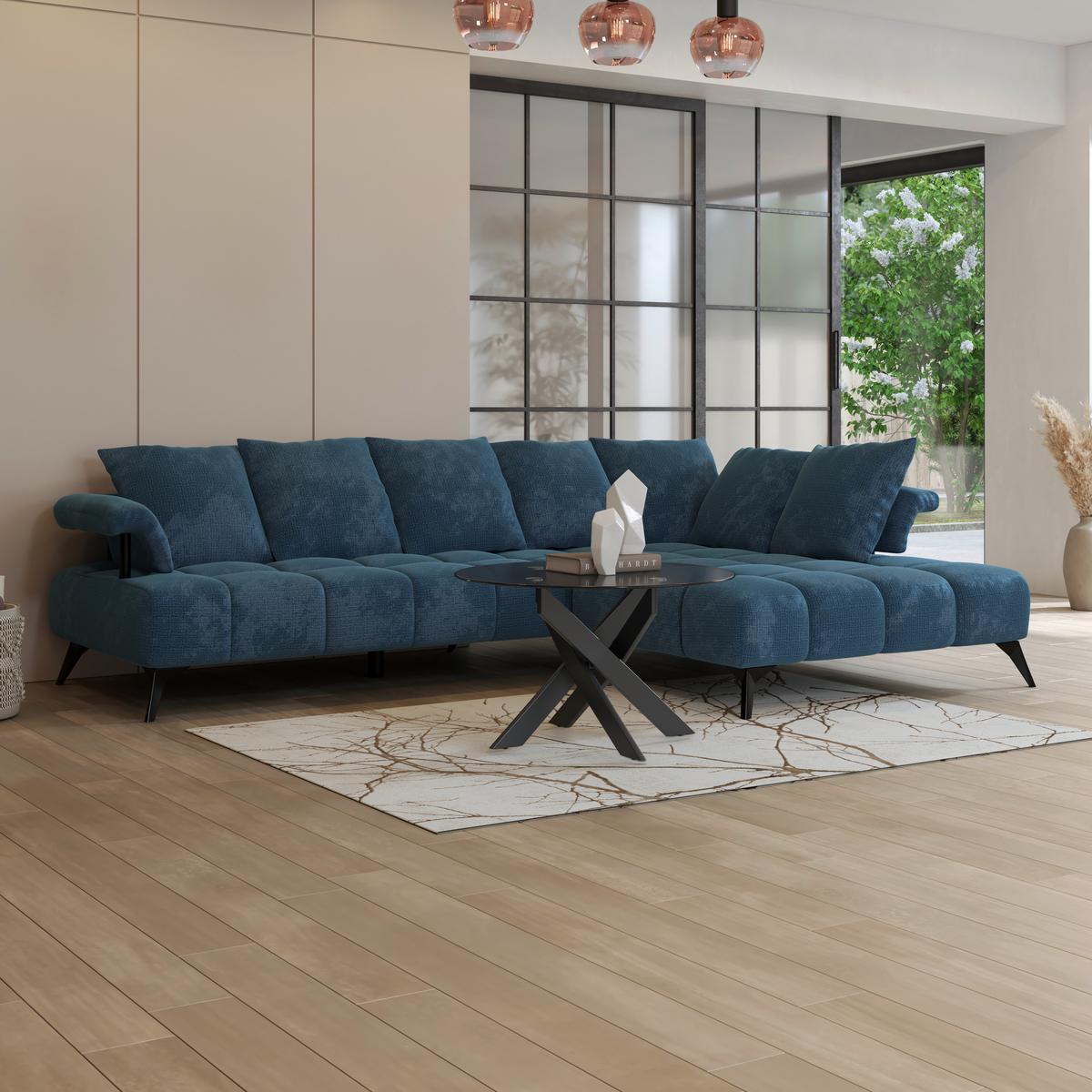 Ecksofa Vanessa New - Blau/Schwarz, MODERN, Textil (297/200cm)