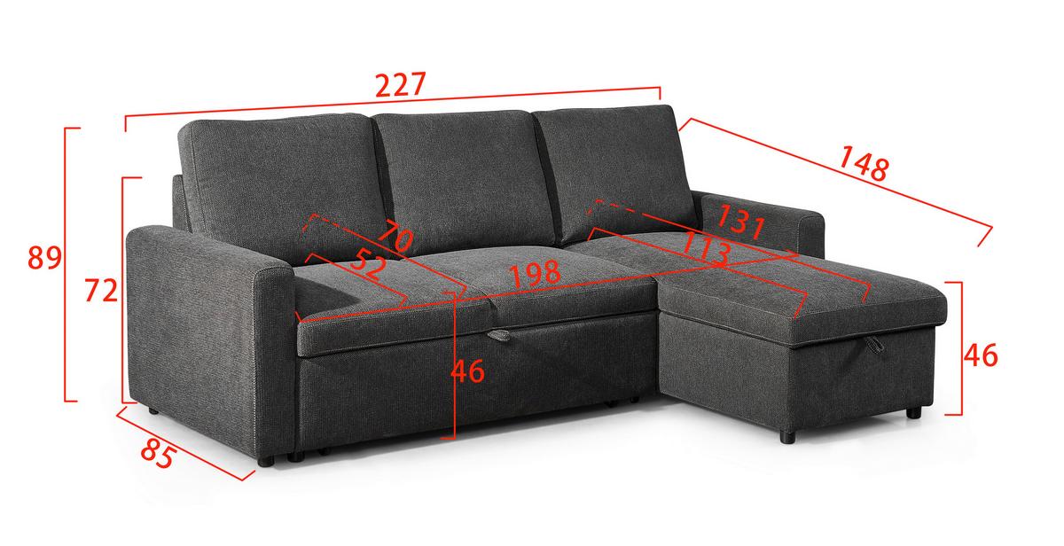 Rohová sedačka SORO, obojstranná, antracitová - čierna/antracitová, Basics, kov/drevo (227/89/148cm) - Based