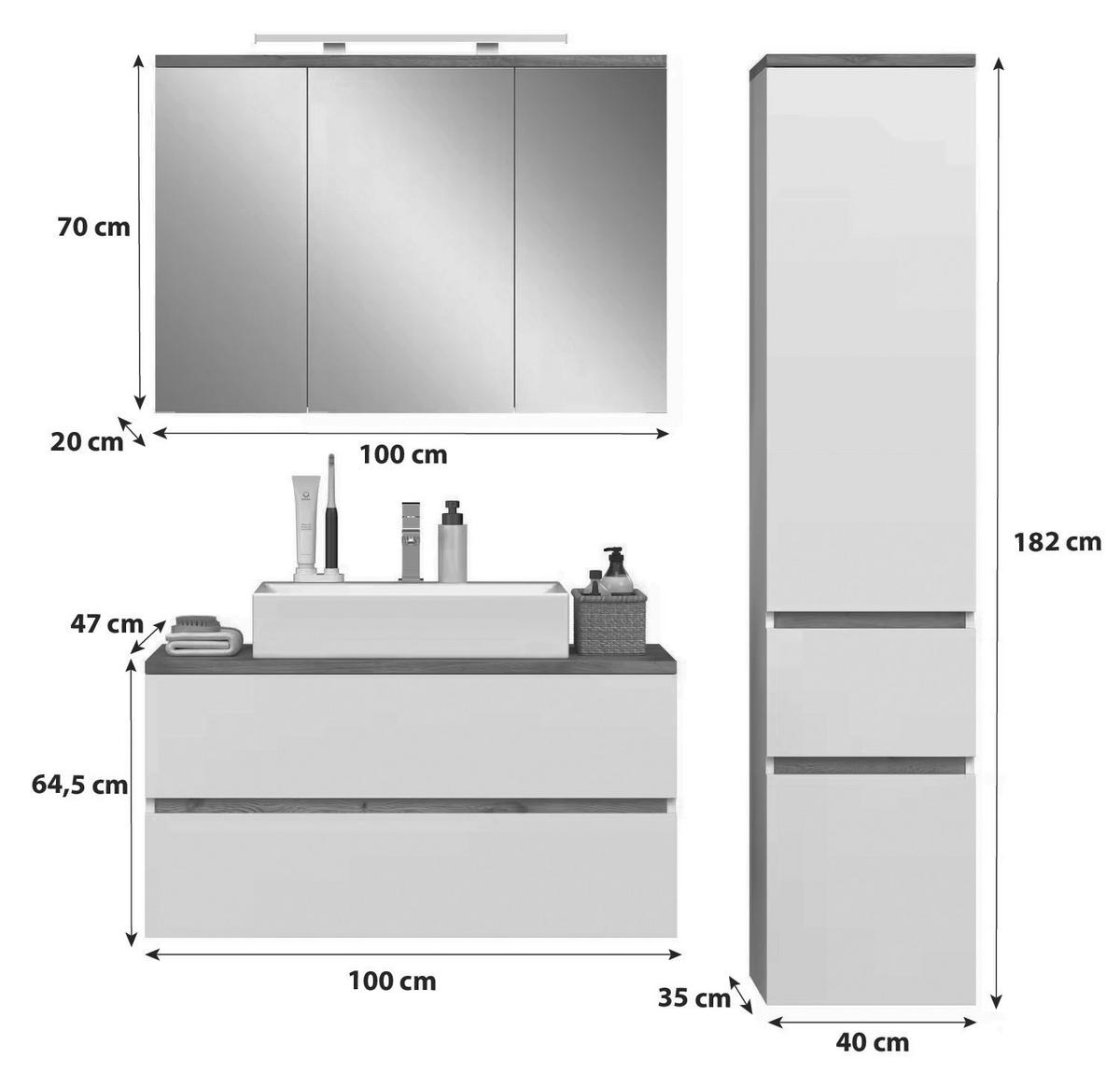 Badezimmer Marbella Weiß, Artisan Dekor 3-teilig - Weiß/Eiche Artisan, MODERN, Holzwerkstoff (140/182/47cm)