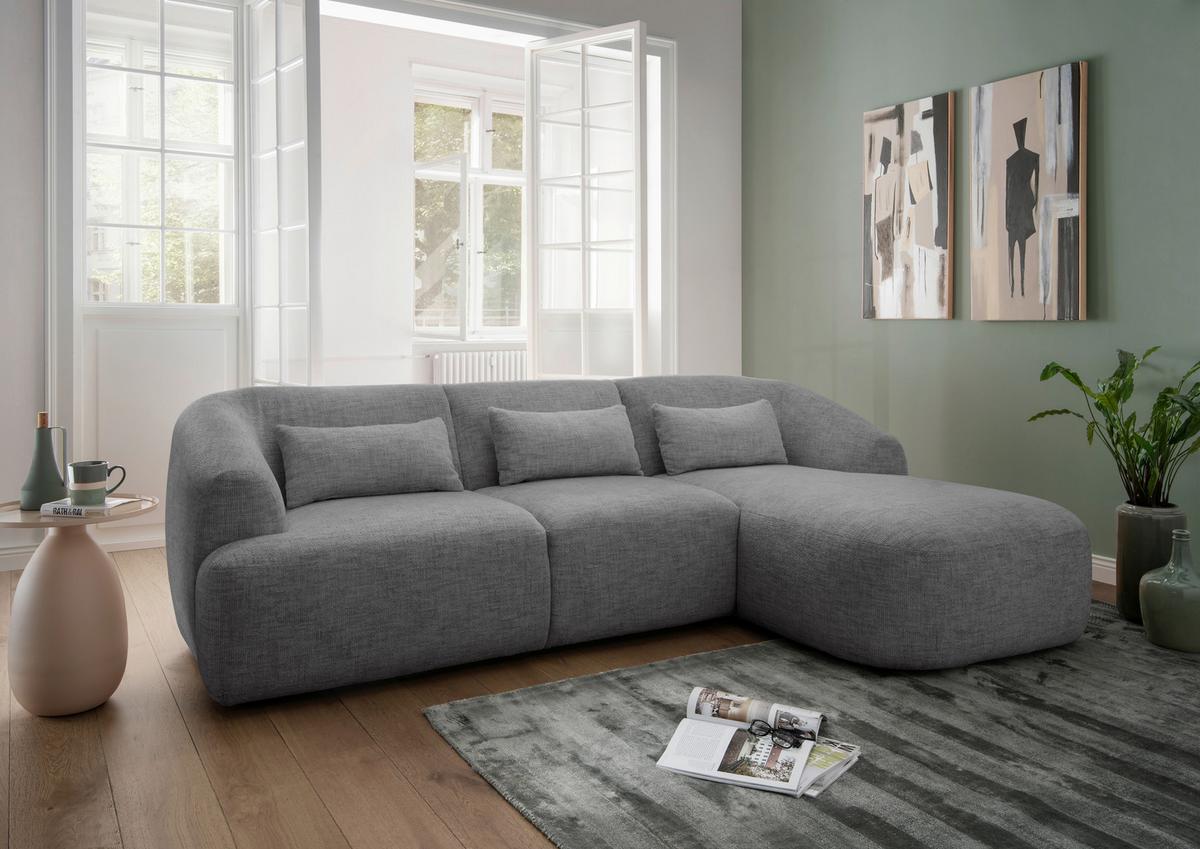 Ecksofa Caponi Silberfarben S: 256x160 Cm - Silberfarben/Schwarz, MODERN, Textil (256/160cm) - Livetastic
