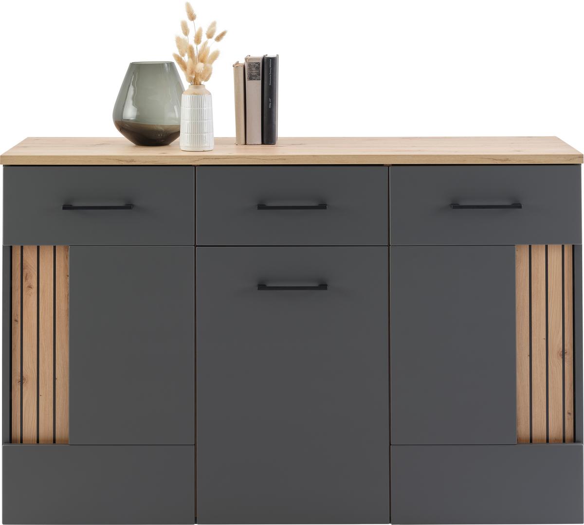 Sideboard B: 128,4cm Amare Artisan Eiche/anthrazit - Schwarz, MODERN, Holzwerkstoff (128,4/87/40cm)