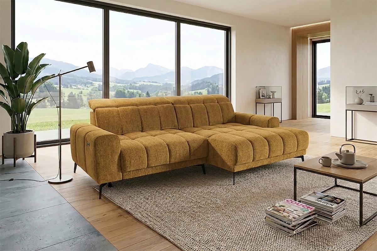 Rohová sedačka LAYA, pravá, horčicovožltá ženilka KANSAS - horčicovožltá, Modern, textil (250/155cm) - Premium Living