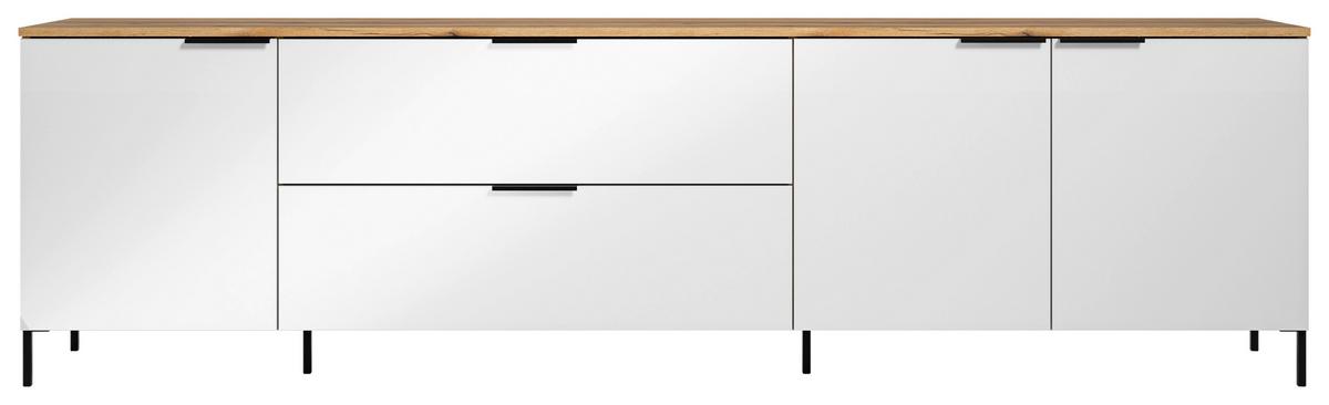 TV-Lowboard Austin 225 cm Eichefarben/Glasfront Weiss - Eichefarben/Schwarz, Trend, Glas/Holzwerkstoff (225/63/40cm)